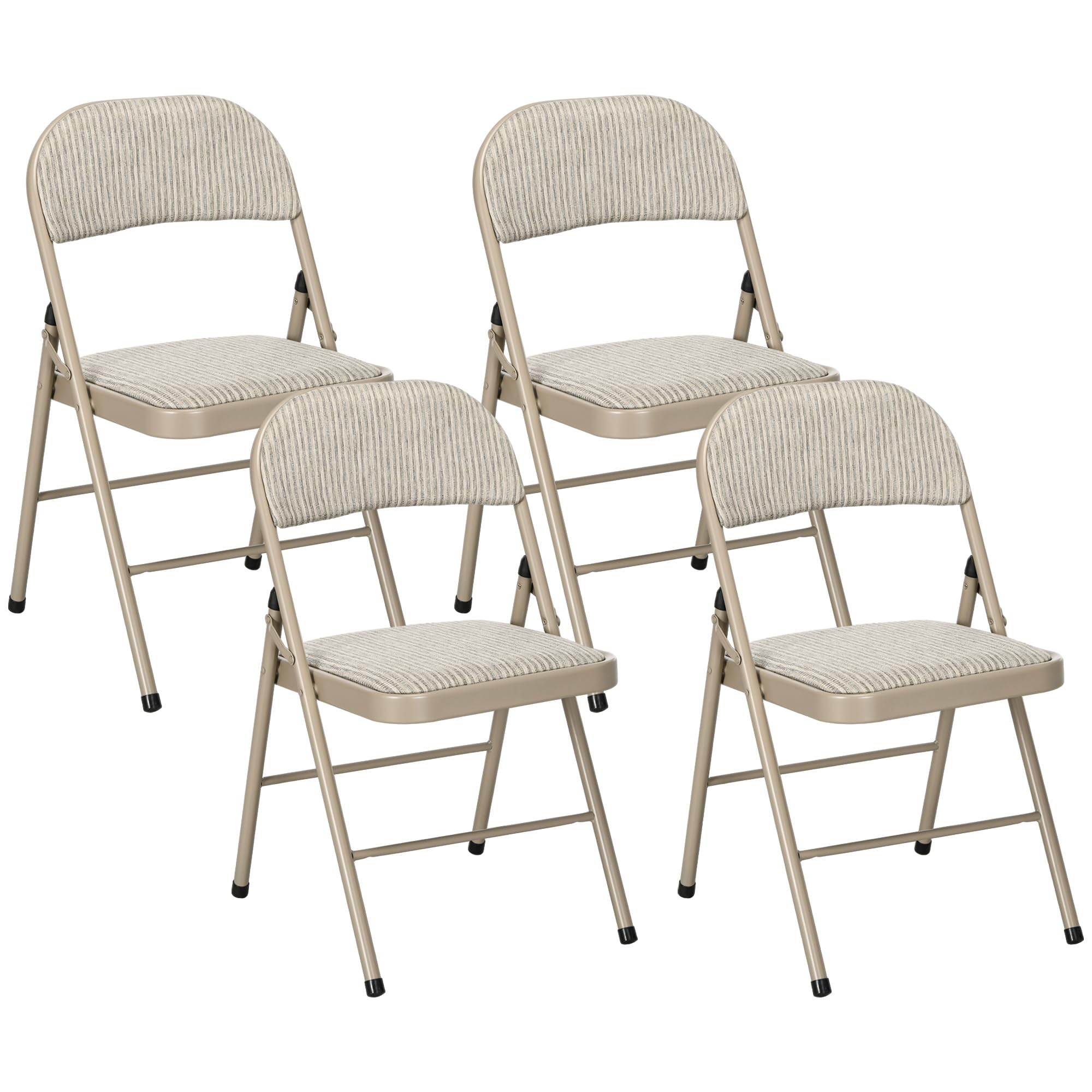 HOMCOM - Juego de 4 sillas plegables para comedor portátil, silla plegable interior con cojín de lino y marco de acero dim. 45 x 46 x 78 cm, color beige