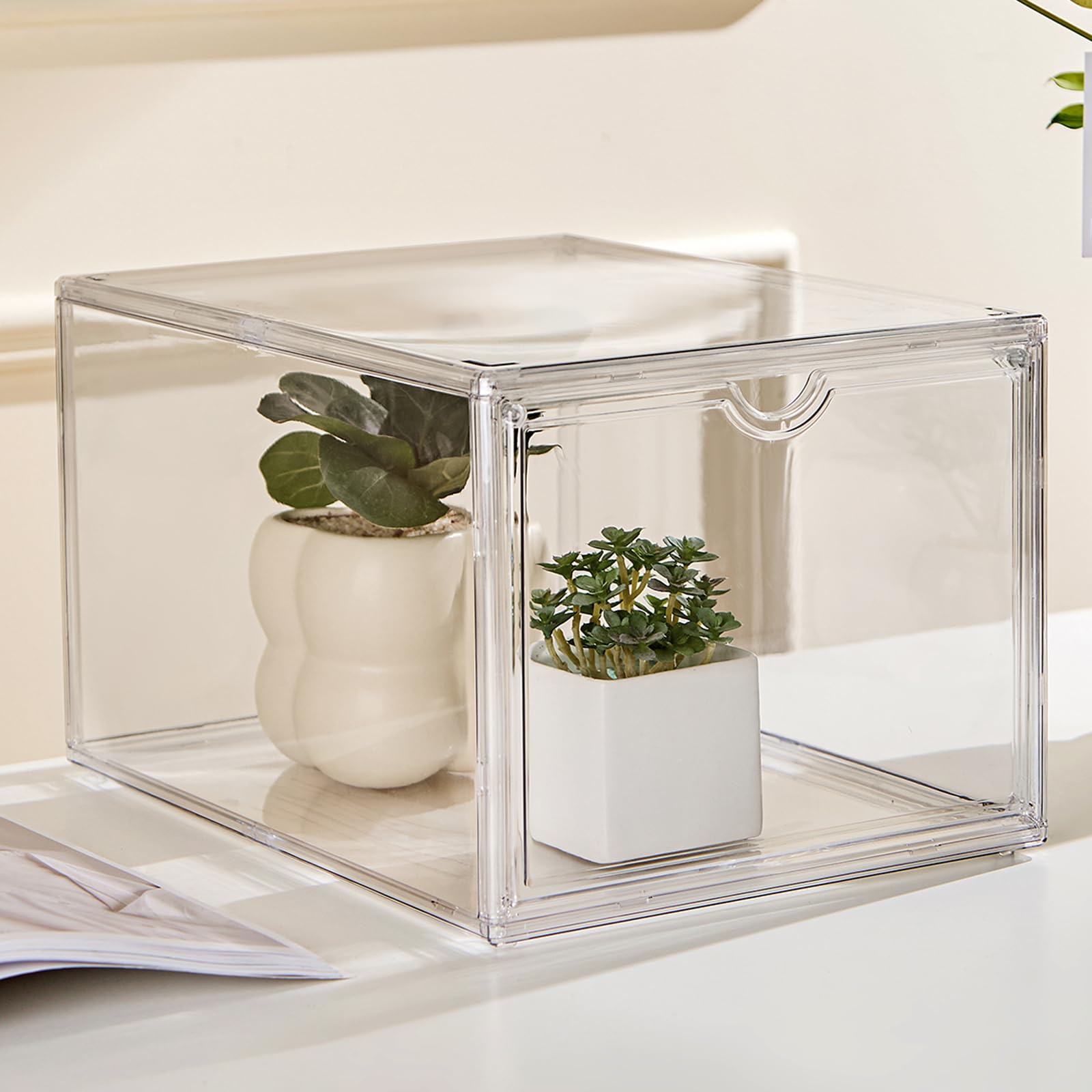 Vitrina De Acrílico Transparente Con Base De Madera – Organizador Apilable De 25x20x15 Cm, Fácil Montaje Sin Pegamento, Protege Figuras Y Objetos De Colección Del Polvo