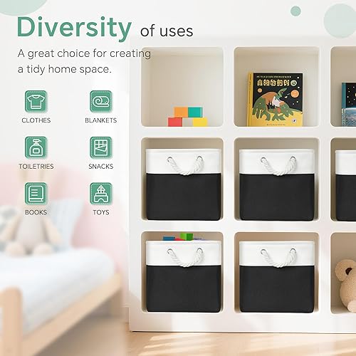 Miniatura 6 de FinishingBo Contenedores grandes de almacenamiento de 11 x 11 pulgadas con asas de algodón para armario, estantes, ropa, juguetes, toallas (color