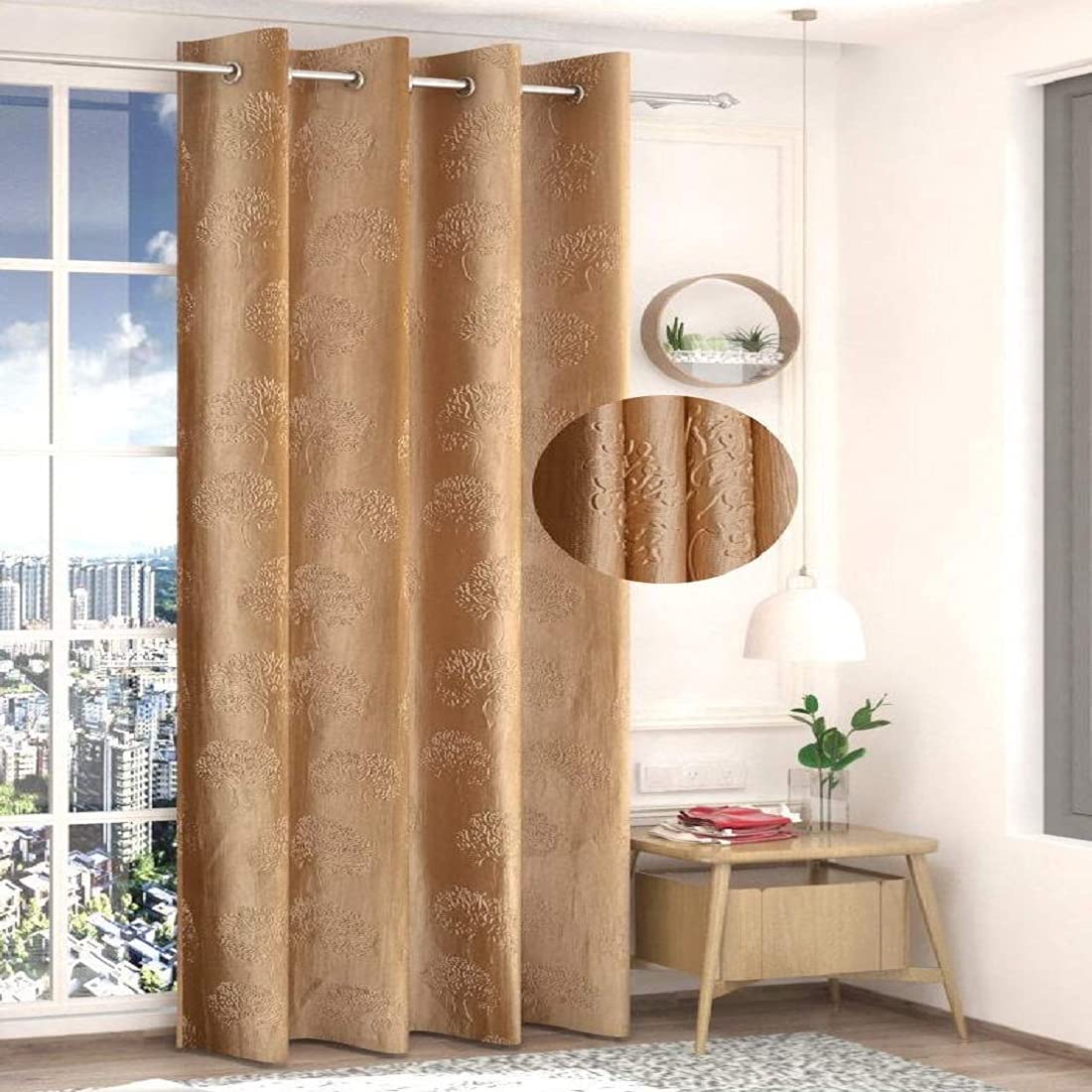 FRESH FROM LOOM Blackout Curtains for Door 8 Feet Long | Door Window Curtain | Premium Polyester Punch Parda | Latest Modern Parde for Living Room Bedroom | Home Screens | Eyelet Ring (Golden, 1pc)-image-28