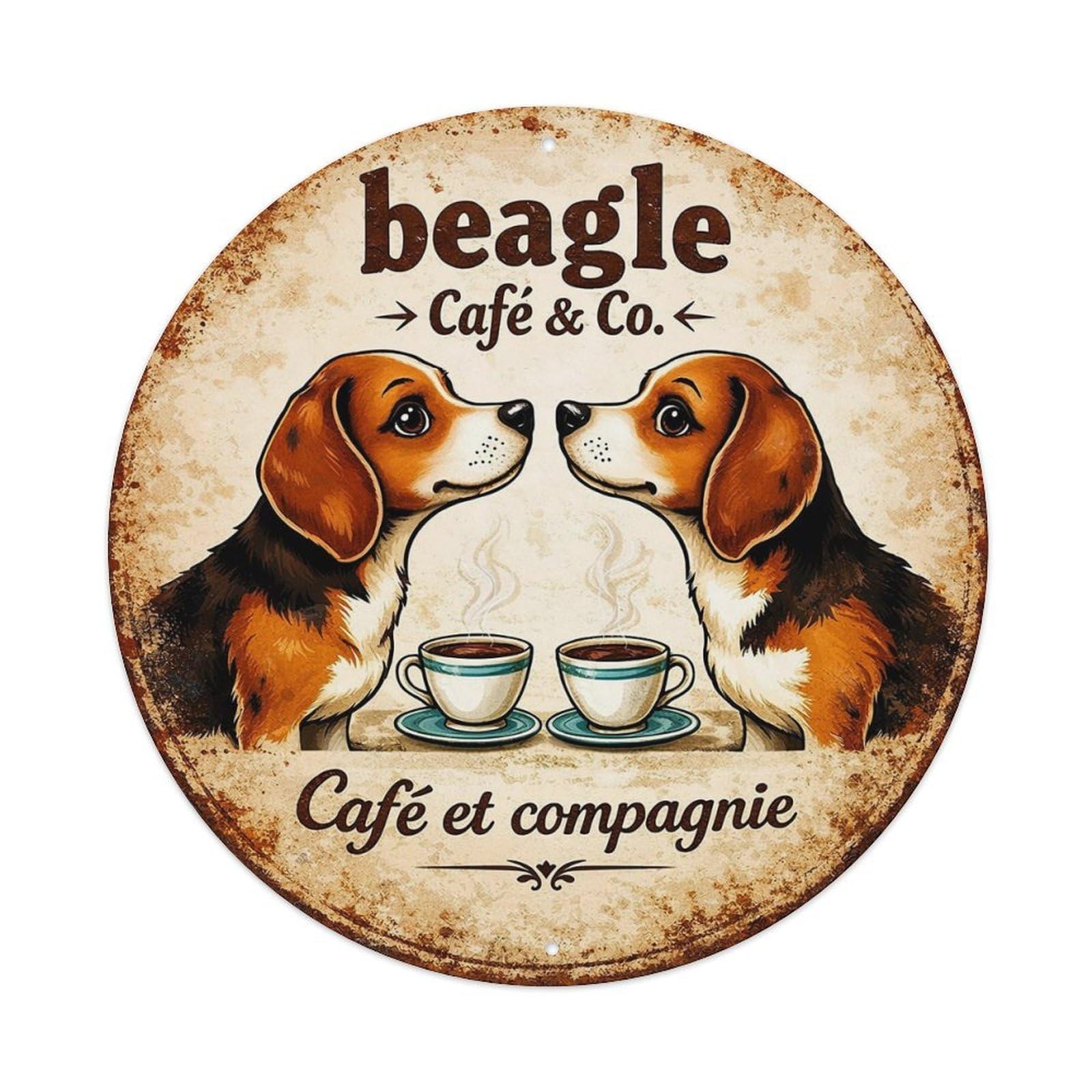 Beagle Dogs Coffee Cups Vintage Style Metal Tin Sign Plaque