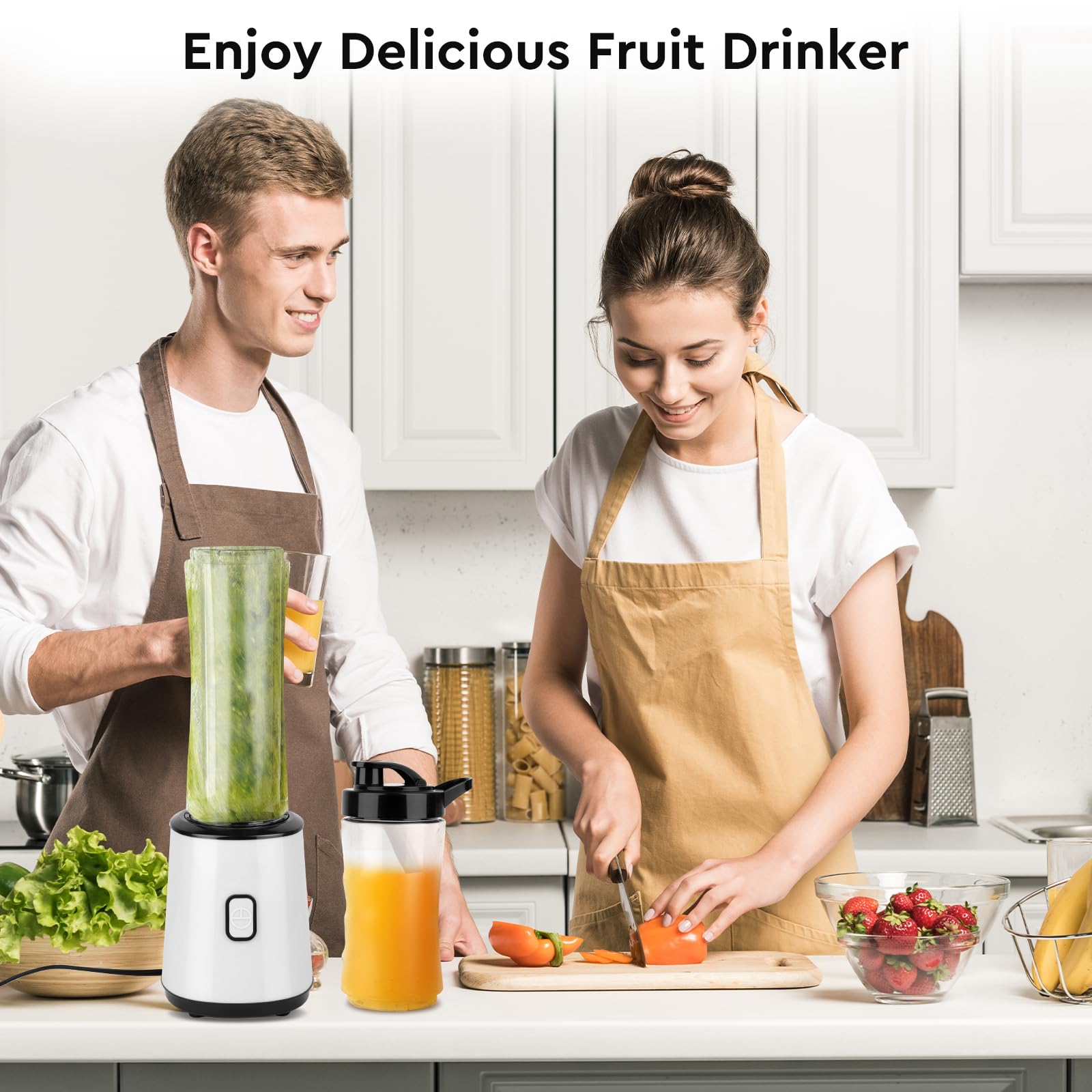 Mixeur à smoothie, mini blender portable, sans BPA, 23000 tr/min, bouteille à double paroi (600 ml + 400 ml), 300 W