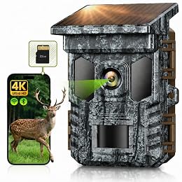 VIDVIS 4K 64MP Solar Trail Camera WiFi Bluetooth, 0.2s Fast Trigger, 65ft Night Vision Motion Activated, IP66 Waterproof, Rechargeable Game Camera with 32GB Micro SD Card for Wildlife Scouting