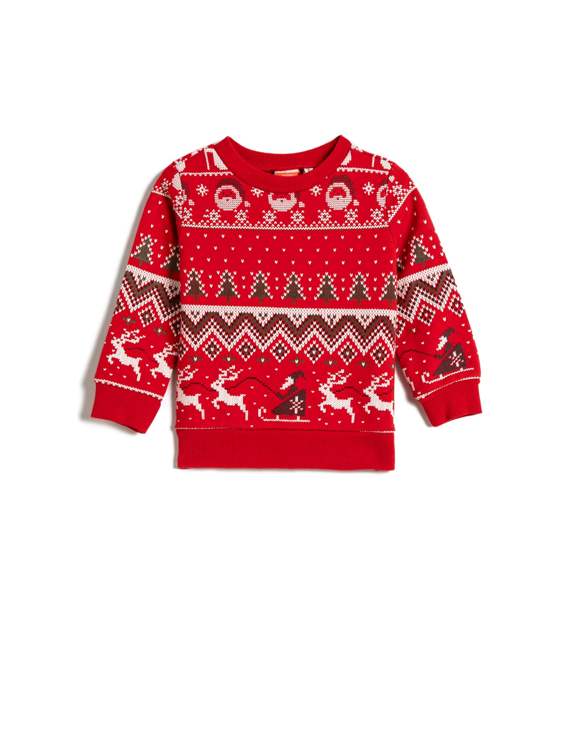 Erkek Bebek 4WMB10170TK Bisiklet Yaka Uzun Kollu Yılbaşı Temalı Sweatshirt, Kırmızı Desenli (4D1), 4/5 Yaş