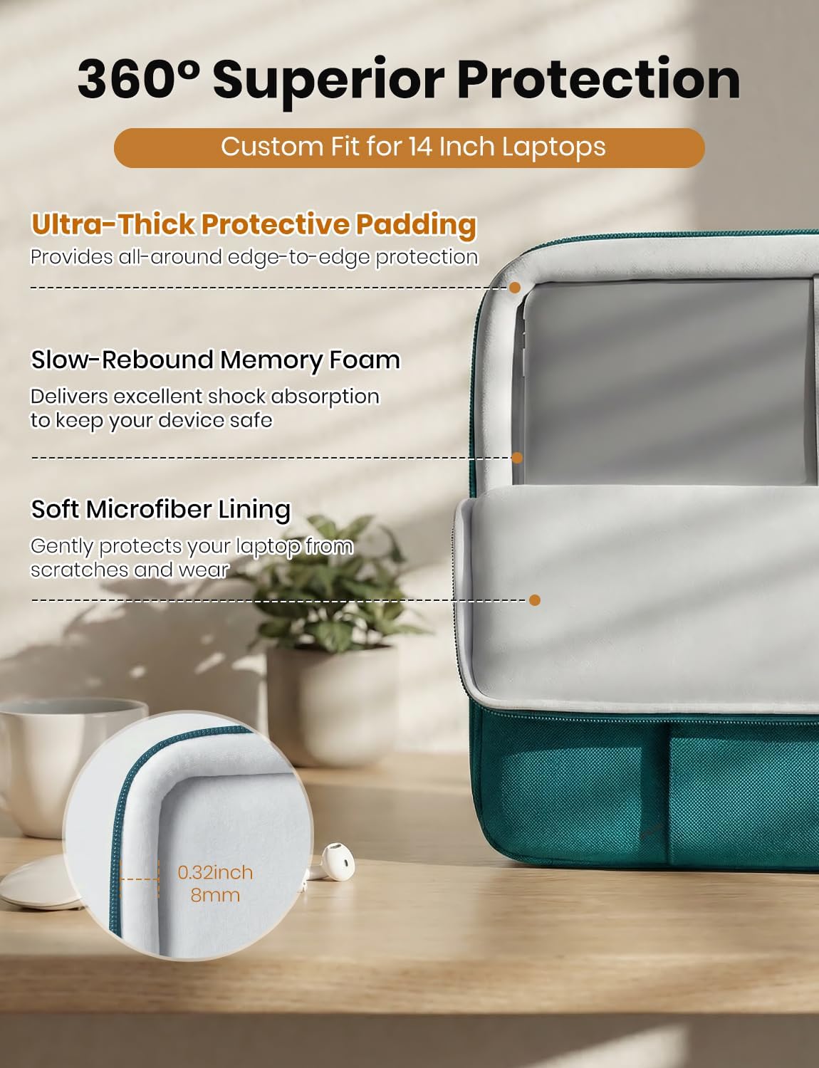 DOMISO Laptop Case Laptop Sleeve Cover Compatible with 15 inch MacBook Air M4/A3241 2025, M3/A3114,M2/A2941,15 inch MacBook Pro A1990 A1707,Compatible with Dell XPS 15 Plus with Small Case,Turquoise