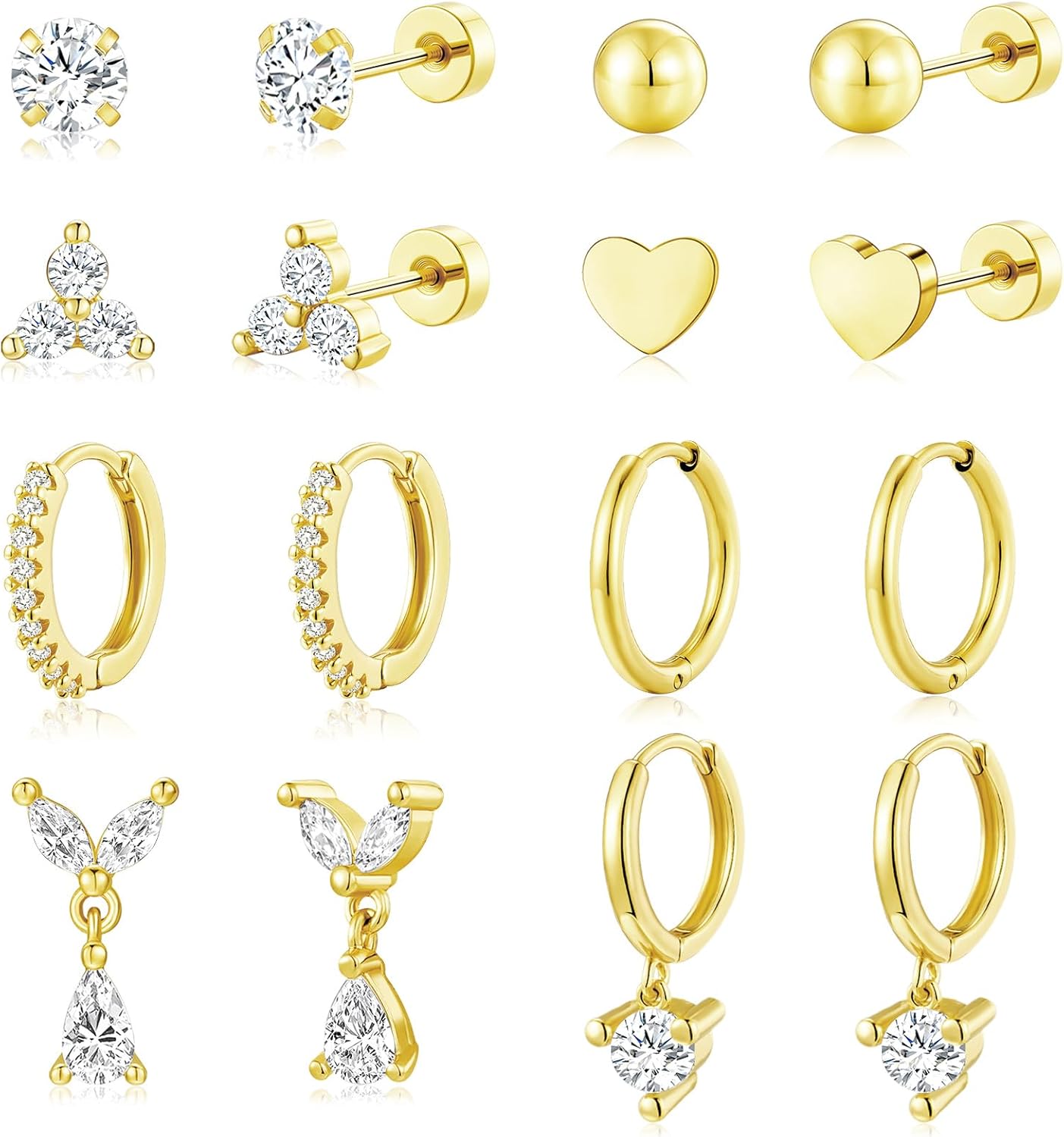 Adoyi 9 Pairs Gold Hoop Earrings Set for Womens Twisted Huggie Hoops Earrings 14K 18K Gold Plated for Girls Valentines Mother's Day Birthday Gifts Lightweight