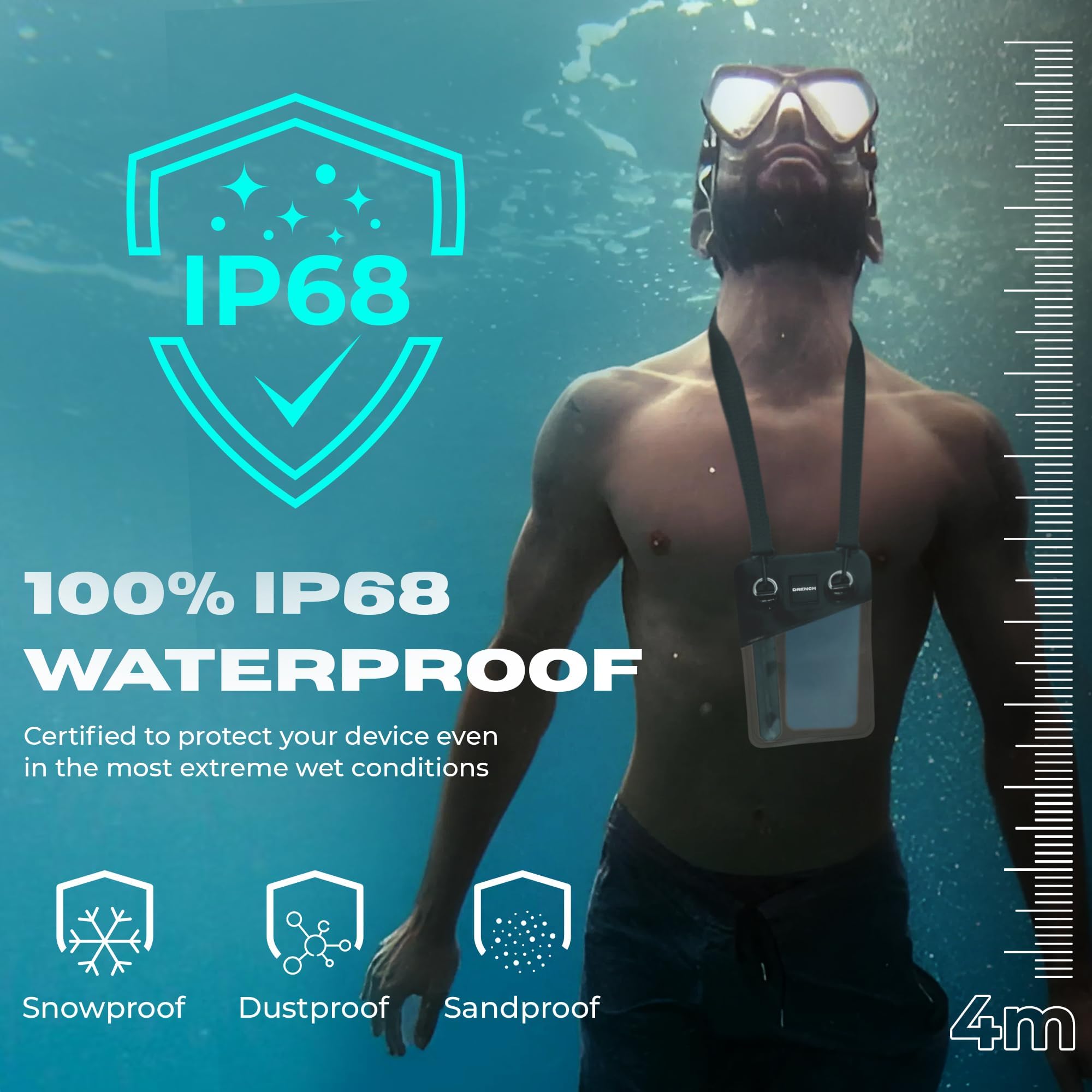 Drench Wasserdichte Bauchtasche, schwarze Bauchtasche für Handy und Reiseutensilien, IPX8 Gürteltasche mit wandelbaren Trägern, Bauchtasche für Damen und Herren, passend für die meisten iPhone