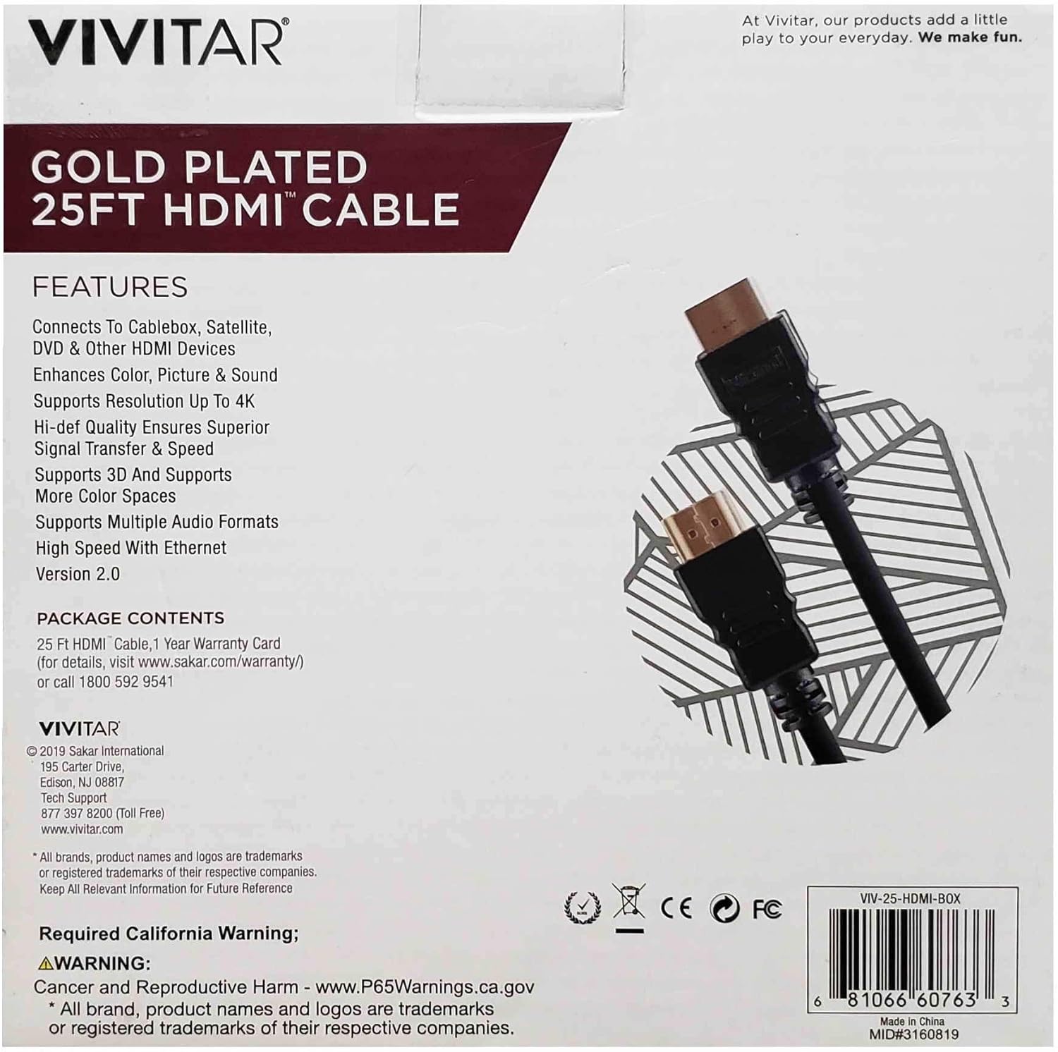 Vivitar Gold Plated 25 Foot HDMI (High-Definition Multimedia Interface) Cable