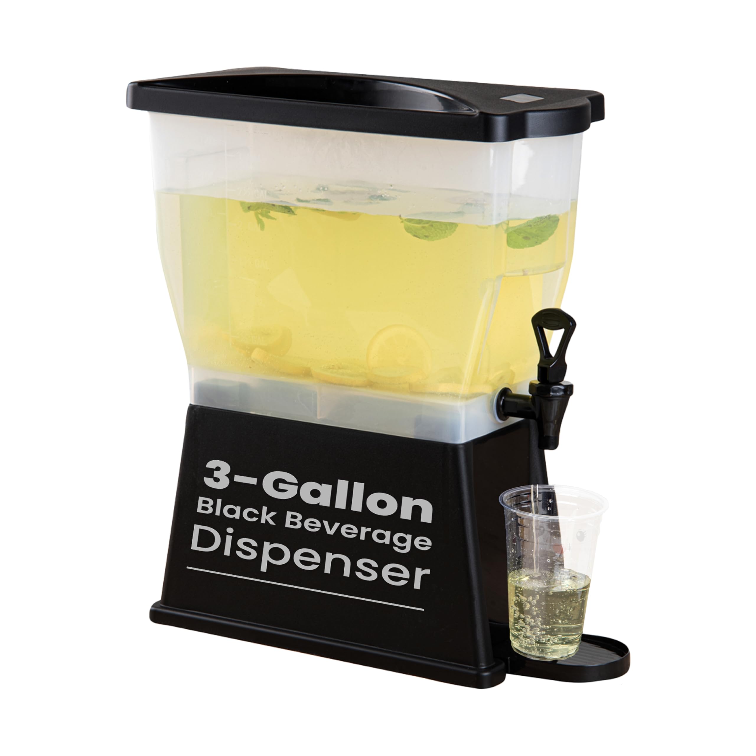 Restaurantware Bev Tek 3 Gallon Drink Dispenser 1 Dishwashable Beverage Dispenser - Detachable Tank Includes Decals Black Plastic Carnival Juice Dispenser With Stand Push-Button Spigot