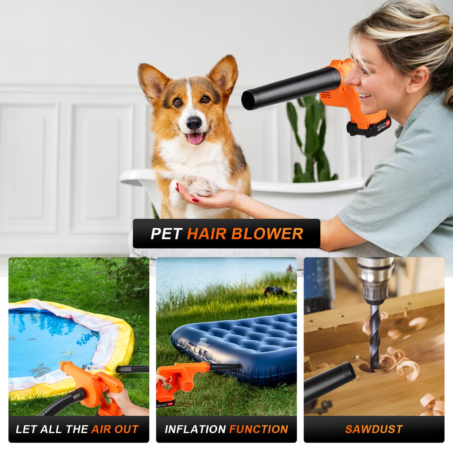 Mini Souffleur Aspirateur de Feuilles sans Fil Leger Souffleur Electrique à Batterie 4.0Ah Aspirateur a Main Portable avec 4 Buses pour Voitures Jardin Maison Ordinateur Animale