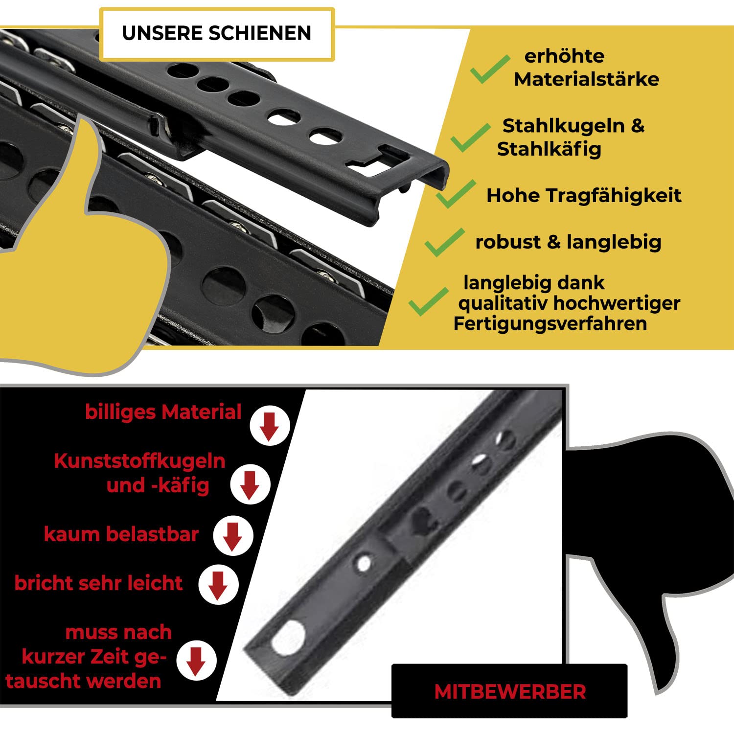 1 Pair of Drawer Runners 27 mm (2 Pieces) Length 278 mm Steel Black Rails for Drawers Drawer Slides Ball Drawer Rail System Extension Runners Partial Extension Including Screw Set Neuhall - Image 3