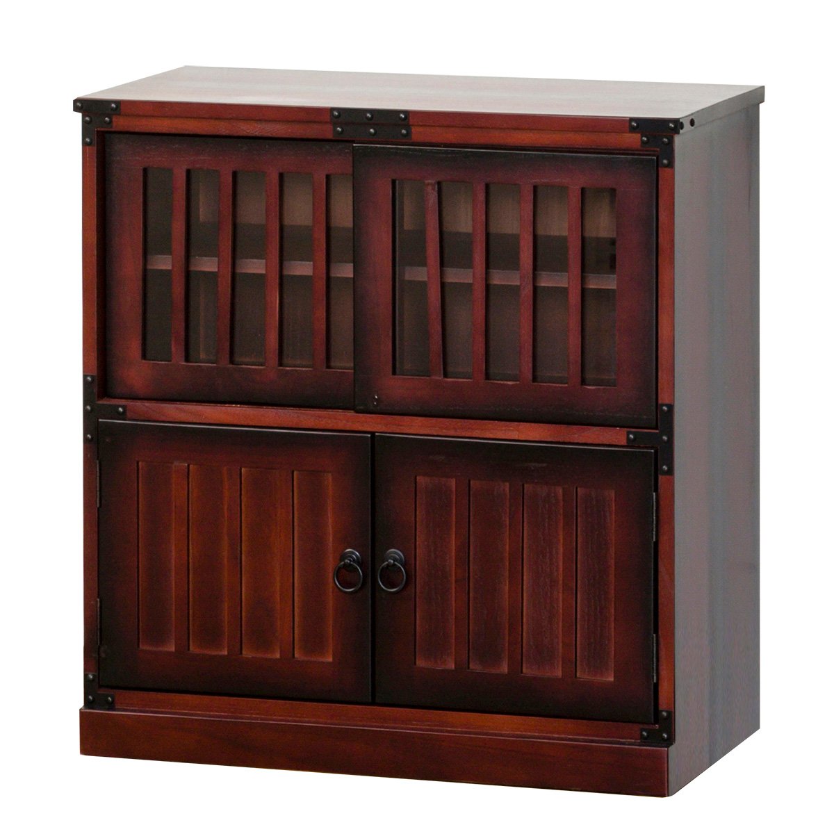 Amazon｜クロシオ 民芸調水屋 幅67cm 水屋箪笥 和家具 ブラウン 完成品 