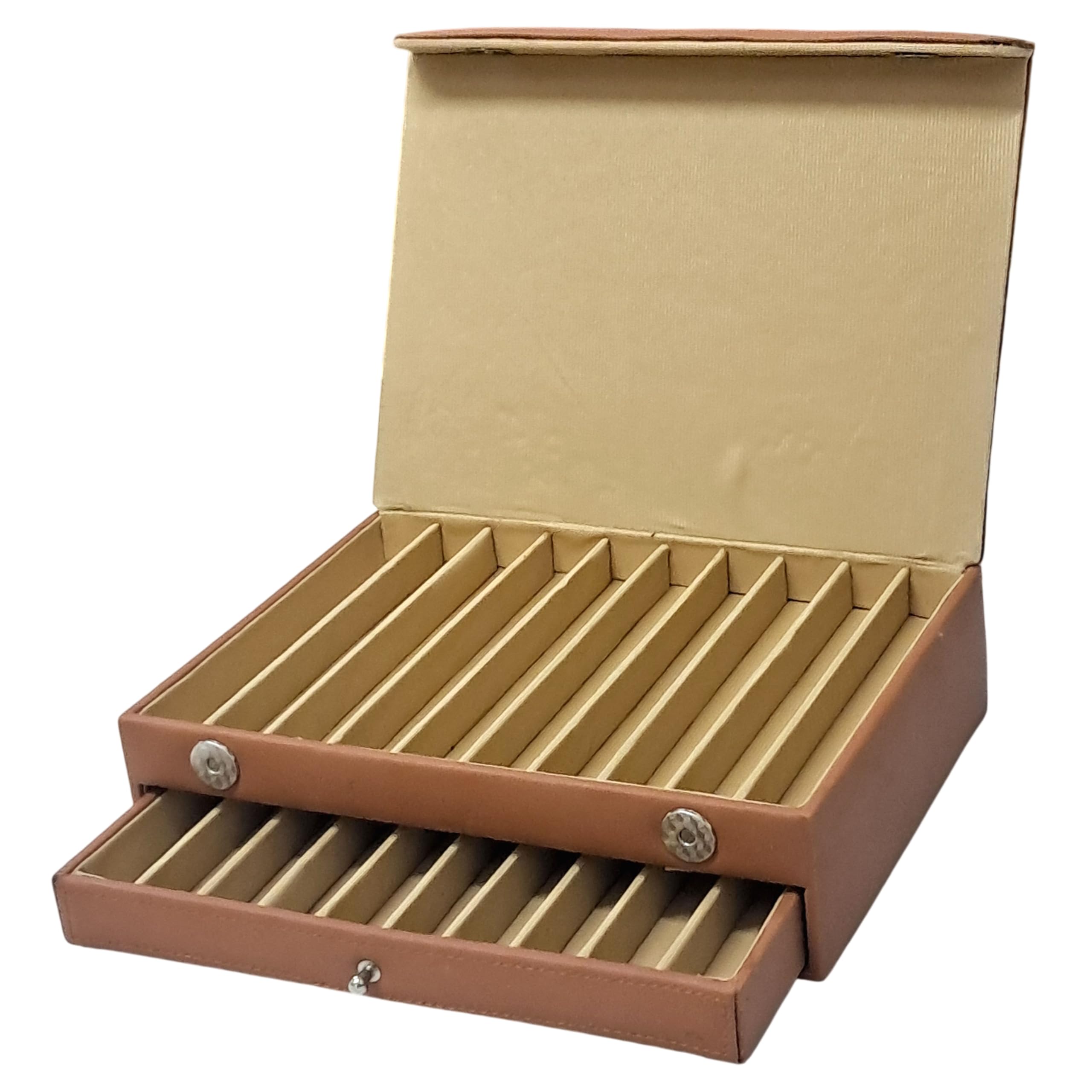 essart Faux Leather Pen Display Organizer Box For 20 Pens In Brown Color, Modern-image-43
