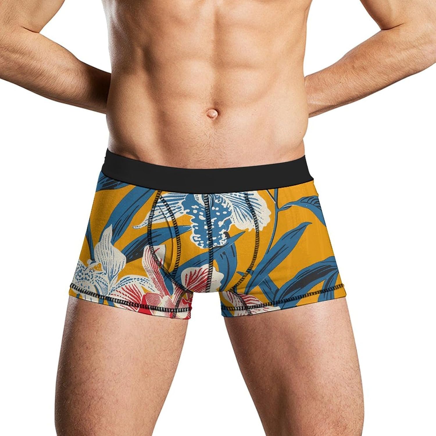 Mustard Yellow Pattern Mens Boxer Briefs Short Breathable Underwear Trunks Soft Moisture-Wicking Boxer Shorts Novelty Underpants 2XL
