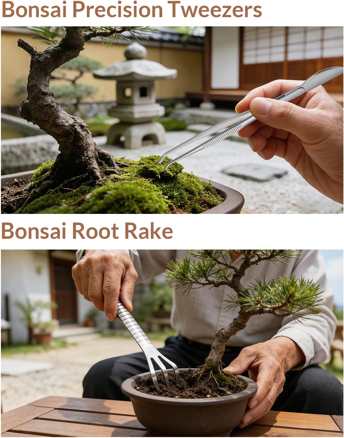 6-Piece Bonsai Tool Set – Concave Cutter, Knob Cutter, Pruning Shears, Trunk Splitter, Root Rake & Precision Tweezers – Professional Stainless Steel Bonsai Tools for Pruning & Repotting