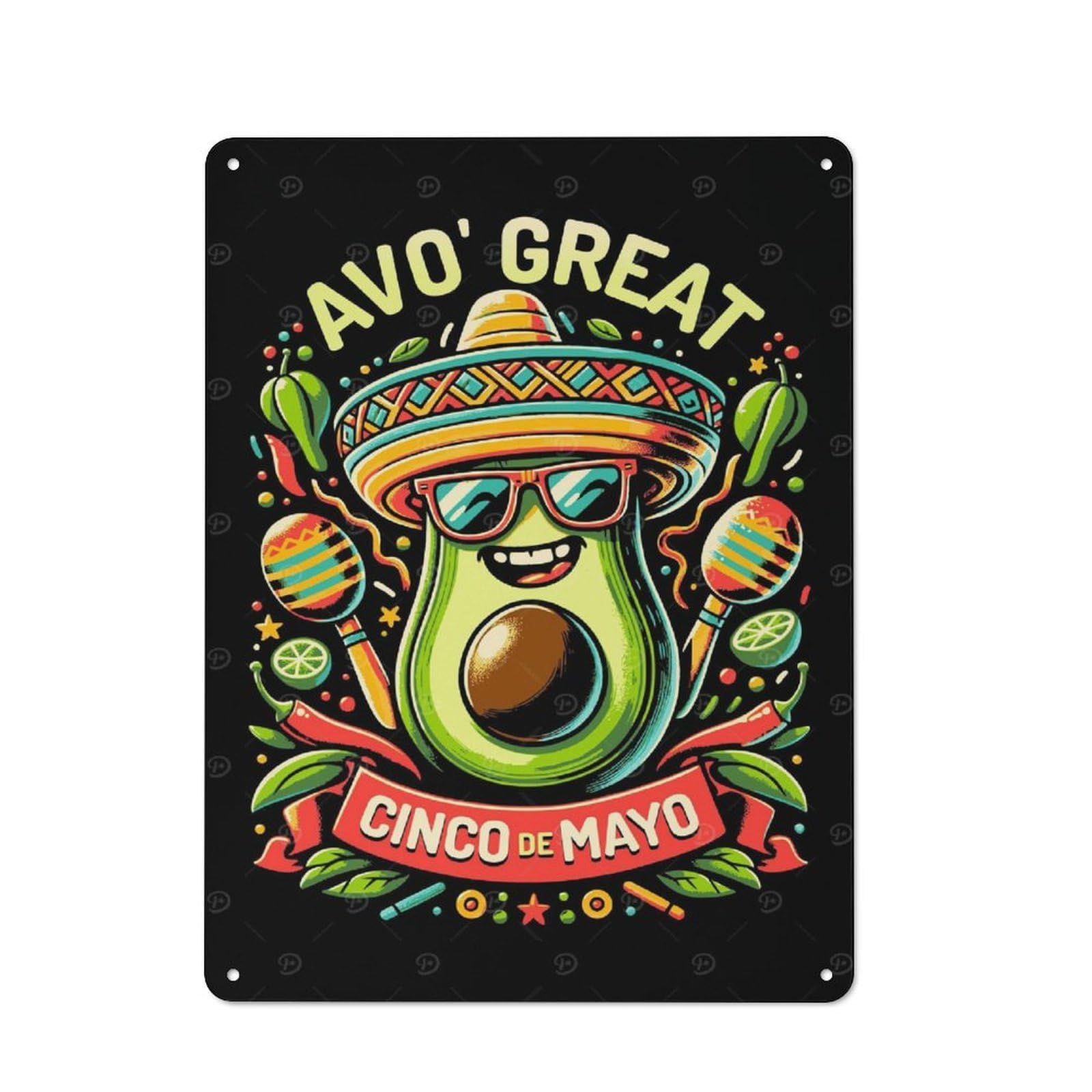 Junmoney Avocado Great Cinco Mayo Metal Wall Sign 40X30cm Featuring For Bar Or Restaurant, For Bar Decor Enthusiasts