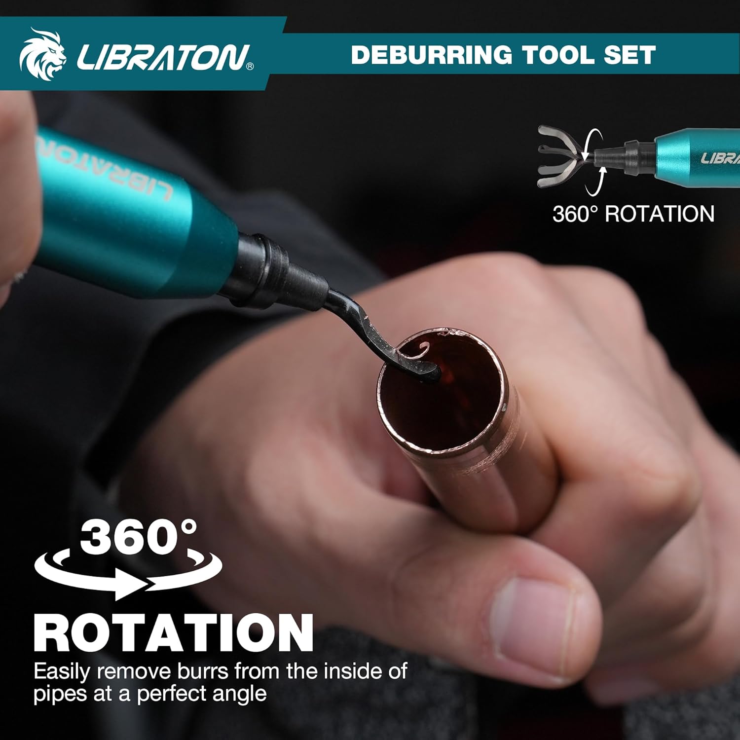 LIBRATON Deburring Tool, Countersink Hand Reamers, with 10 HSS Blades, 360 Degree Swivel Hand Debur Tool for Metal, Resin, PVC, Copper, Plastic, 3D Printing, Wood, Deburring & Chamfering Reamer Tool