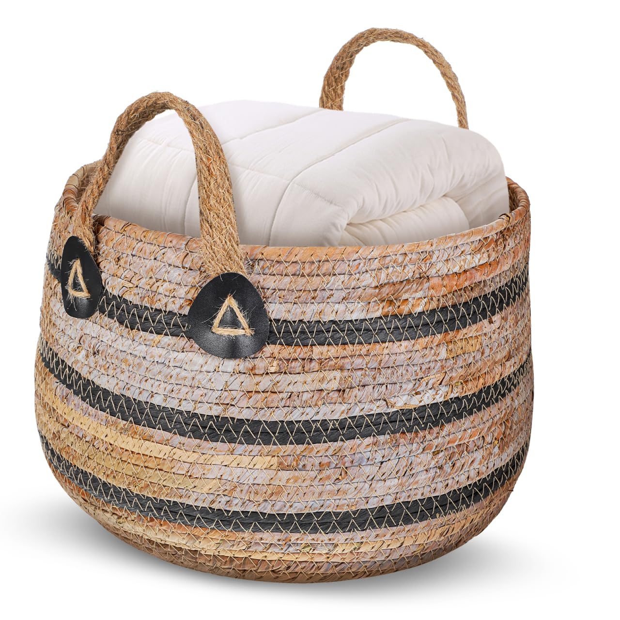 Abaodam Large Laundry Basket Woven Straw Storage Basket for Blankets and Sundries with Handles 11.81X10.63X8.27In Rustic Nordic Style Home Organizer