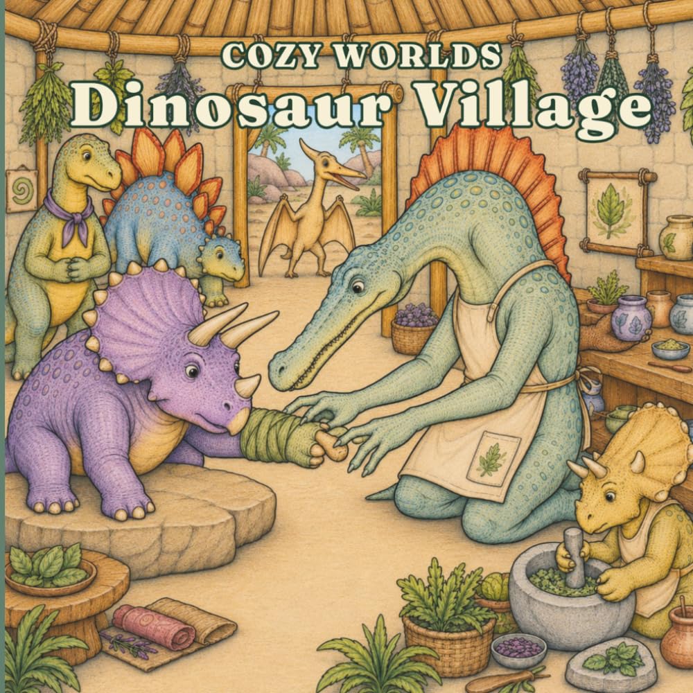 COZY WORLDS: Dinosaur Village Coloring Book: A Whimsical Coloring Book of Prehistoric Communities, Family Life, and Ancient Adventures (Cozy Worlds Coloring Books)
