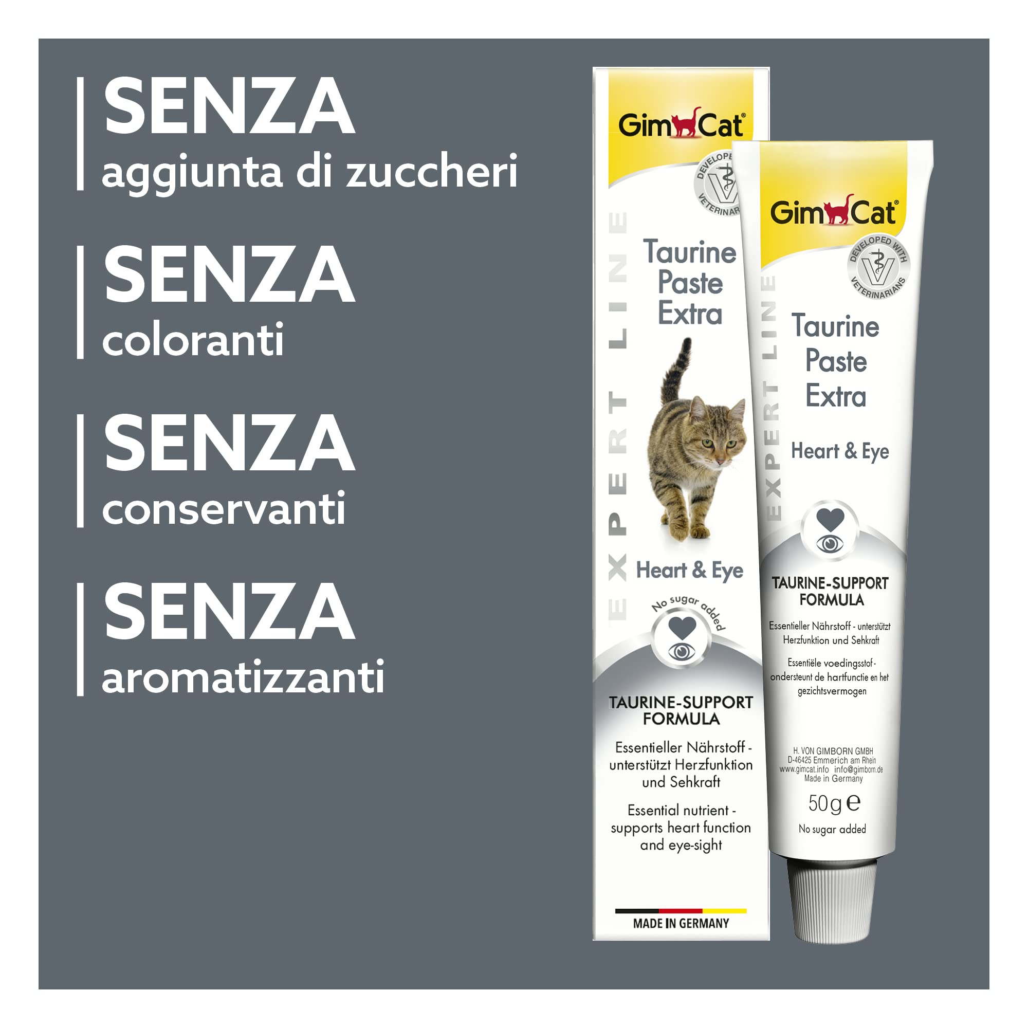 GimCat EXPERT LINE Taurine Pasta Extra, Snack per gatti funzionale che rinforza la funzionalità cardiaca e la vista, 1 tubetto, 1 x 50 g
