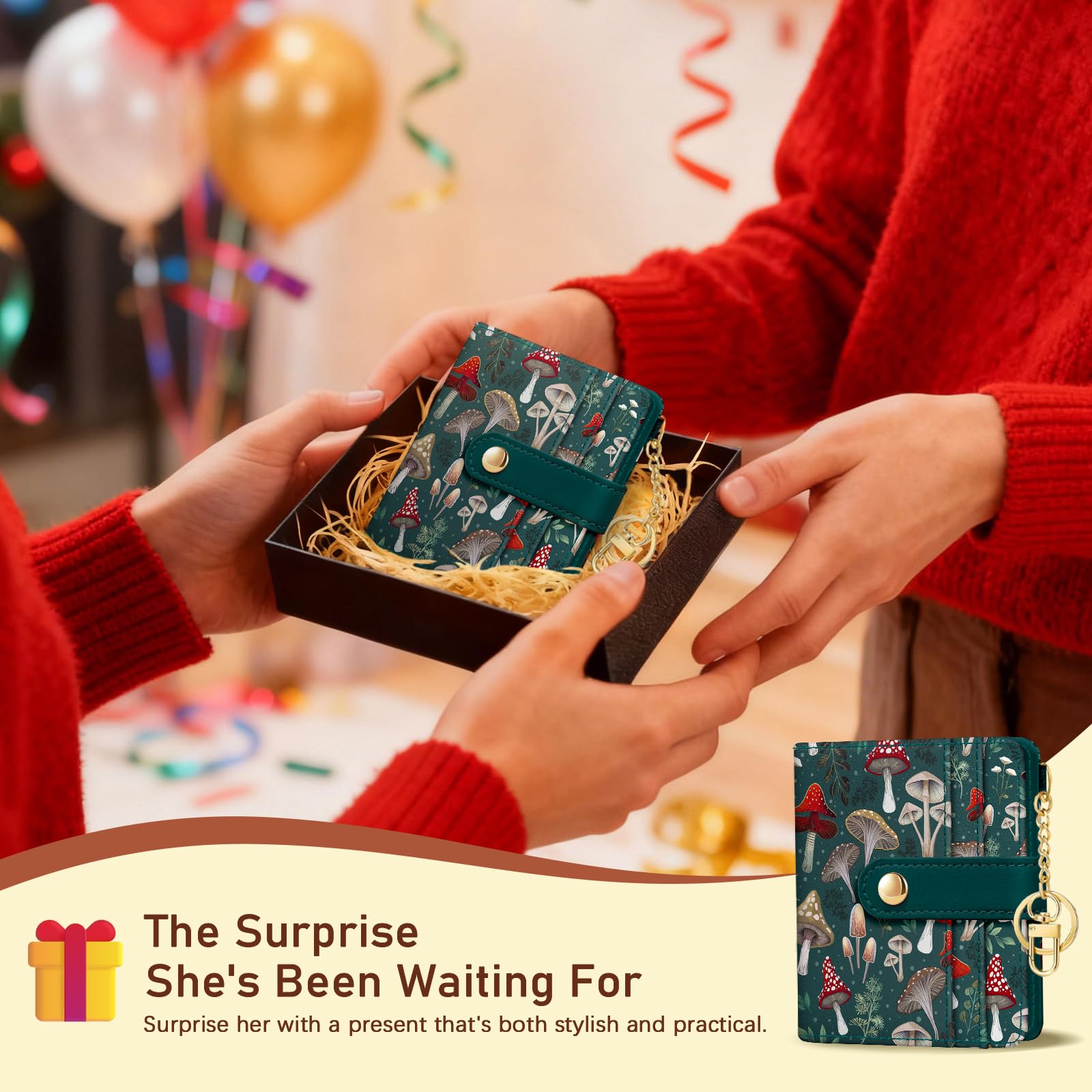 Jogjam  Rfid Ladies Wallet, Small Slim Thin Compact Credit Card Women Wallet, PU Leather Bifold Cash Zipper Coin Pocket ID Window for Female: Mushroom Green