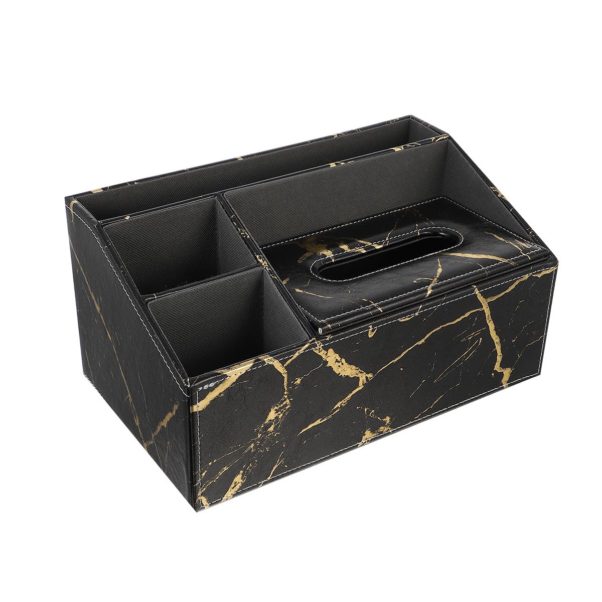 Aufbewahrungsbox für 3 Fächern Kompakte Struktur Schwarze mit und Leder Edler Marmoroptik Schreibtisch und Büroorganisation