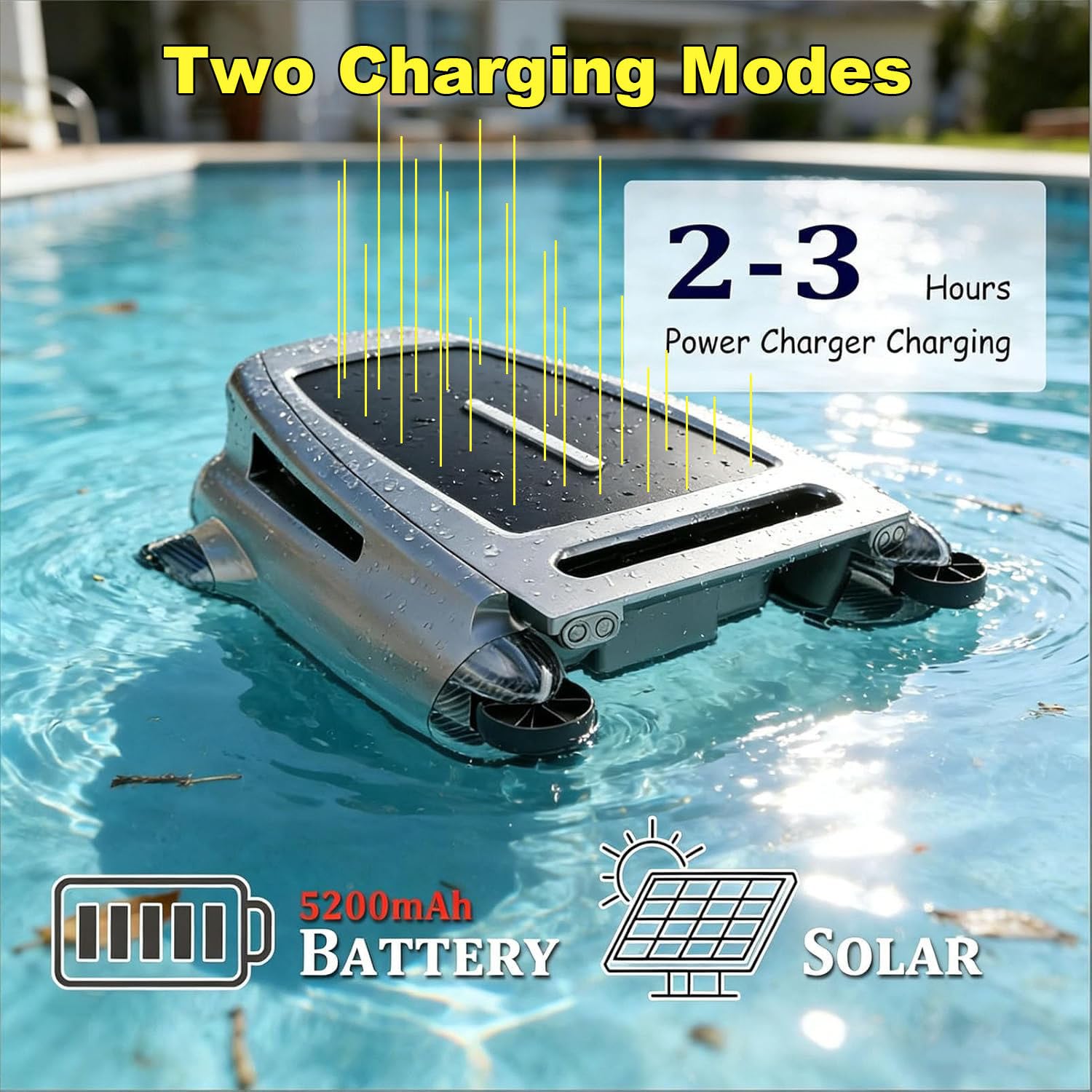 Écumoire de piscine robotique à énergie solaire avec nettoyage continu 22 h, panier filtrant de grande capacité de 3,8 L, application et télécommande, évitement intelligent des obstacles pour les