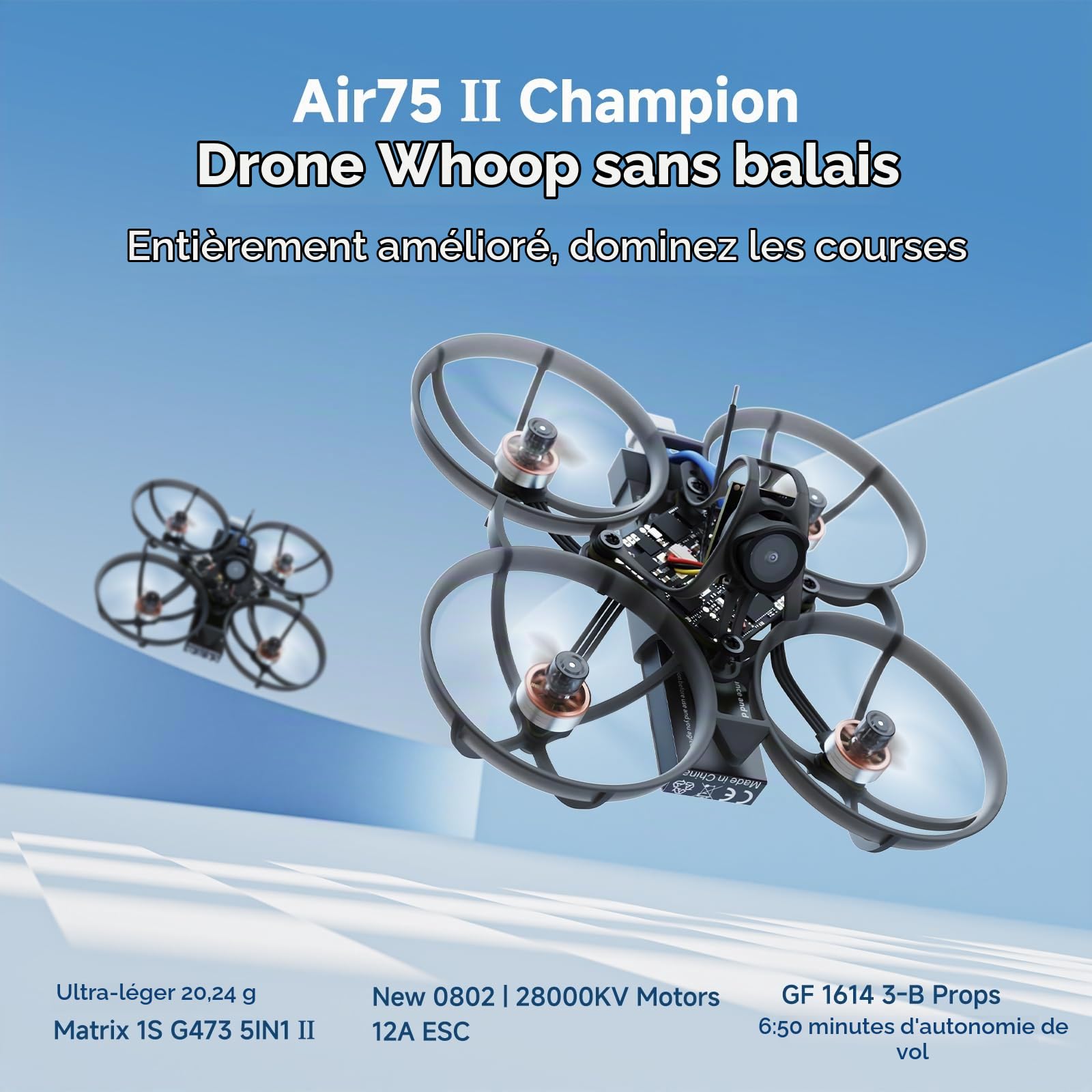 BETAFPV Air75 II Brushless Whoop Quadcopter, for Champion FPV Quadcopter | 1S FPV Drone, Ultra-Lightweight, Matrix G4 5IN1 II FC, 0802 28000KV Brushless Motor, 1614-3B Prop, C03 Camera Air II Canopy