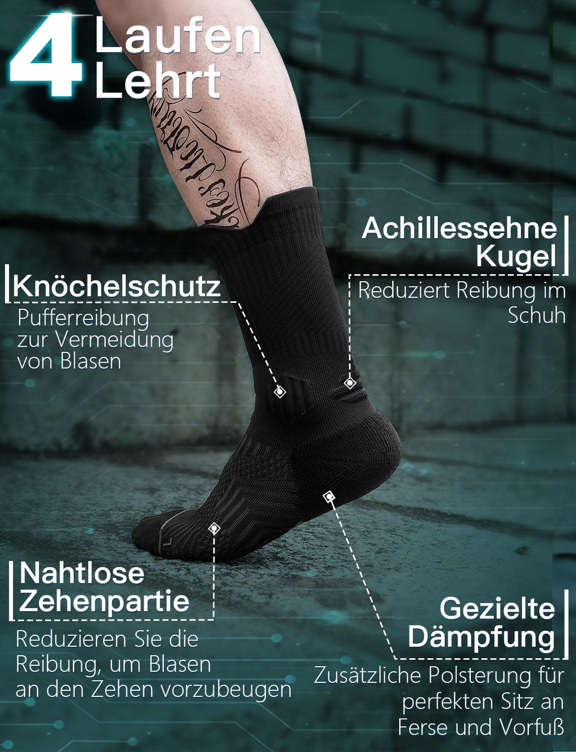 Juclise Compression Crew Running Socks Coolmax Bamboo Moisture Wicking Cushioned Anti-Blister Walking Hiking&Tennis Athletic