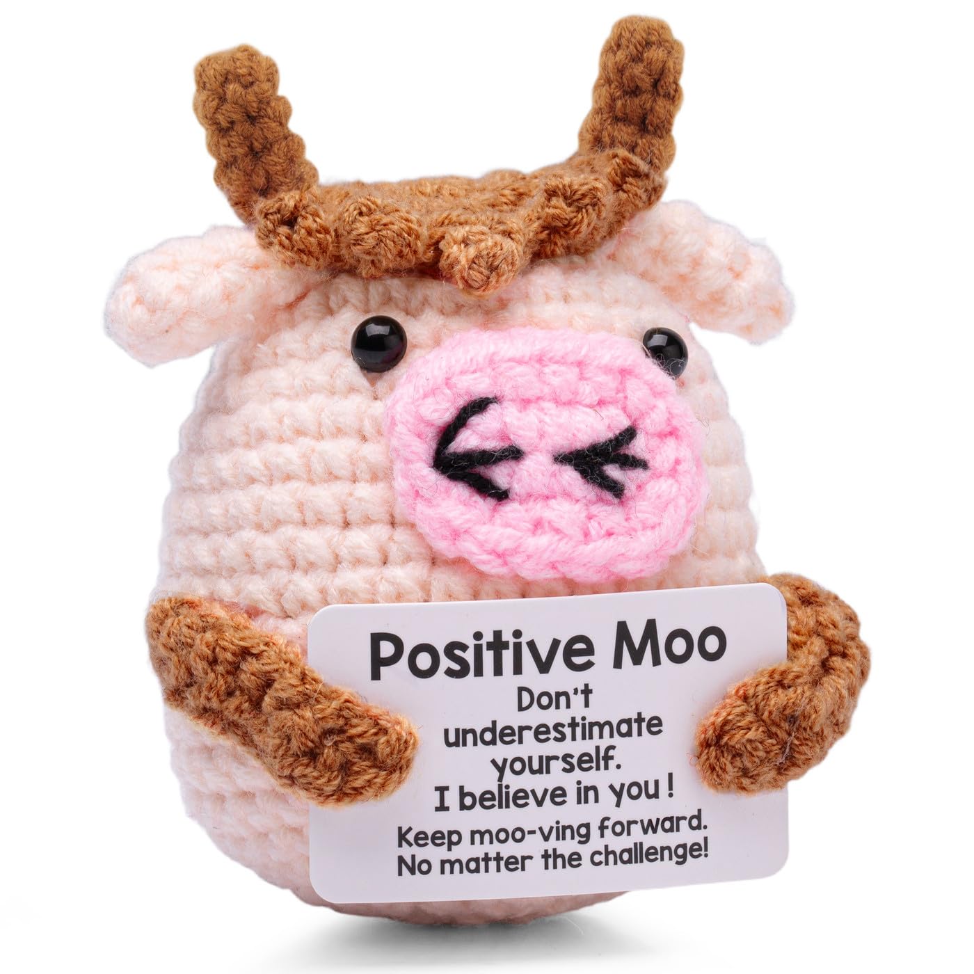 AWARDSEN Positive Highland Cow Emotional Support Gift with Motivational Card Positive Crochet Animals Mindfulness Gifts for Women Men Mini Cute Stuff Good Luck Gifts