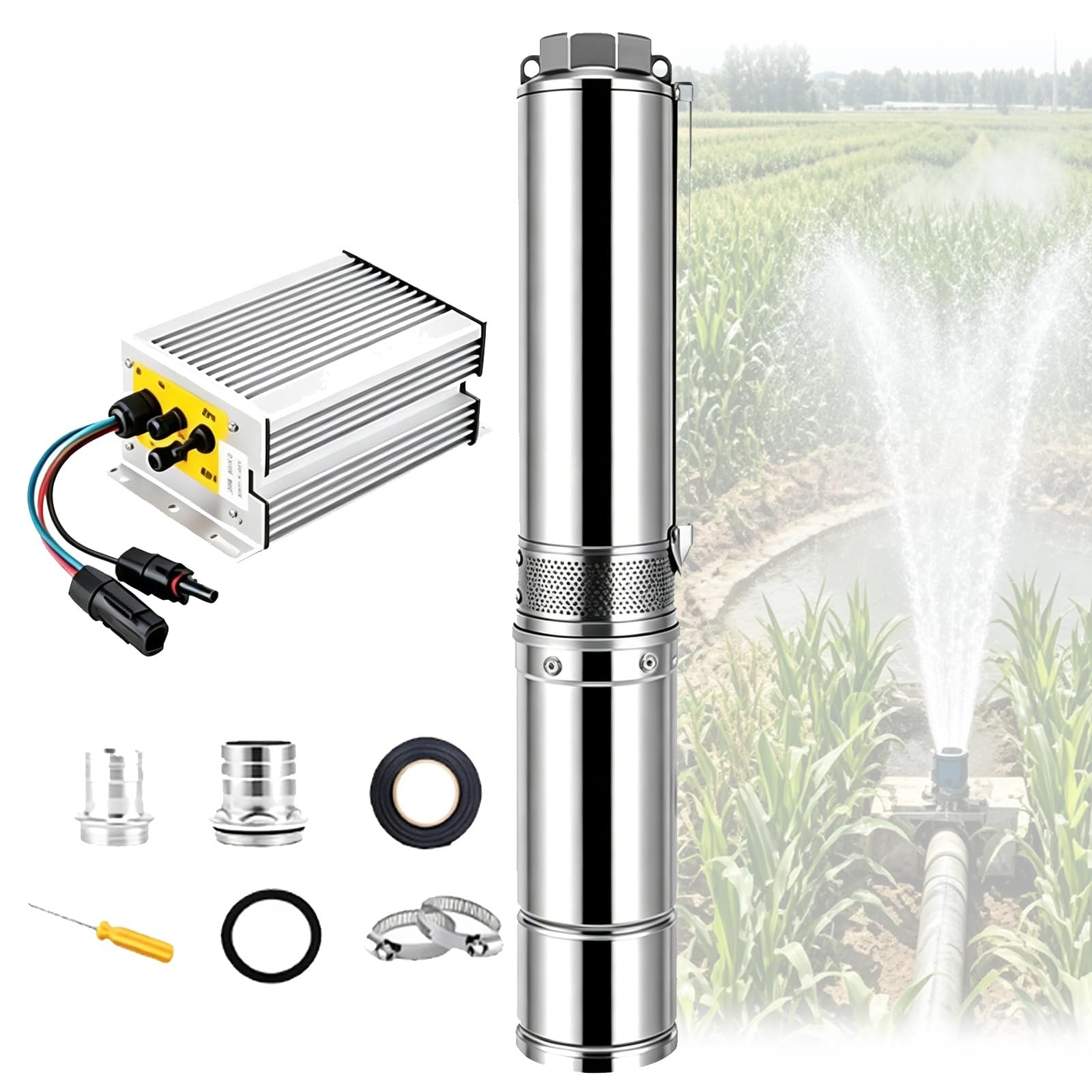 Bomba Sumergible De Pozo Profundo De CC Solar De 96 V, 750 W, Estructura De Acero Inoxidable De 4 Pulgadas, Capacidad De 13 M³/h, Elevación De 43 M For Entrada Rural