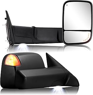 Towing Mirrors Replacement fit for 2009-2017 Dodge Ram 1500 2500 3500 Pickup Truck with Power Adjusted Heated LED Turn Signal Light Puddle Lamp Temp Sensor Extendable (LH + RH) Pair