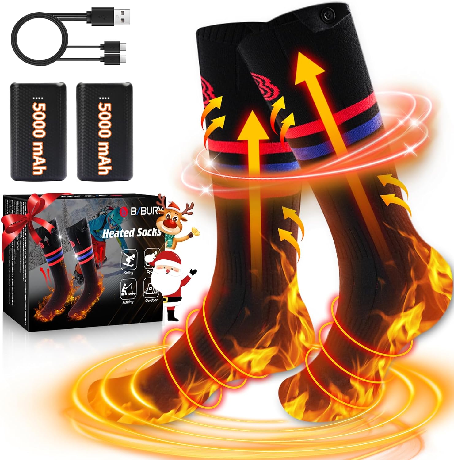 Heated Socks, BIBURY Rechargeable Heated Socks Men Women, Foot Warmer