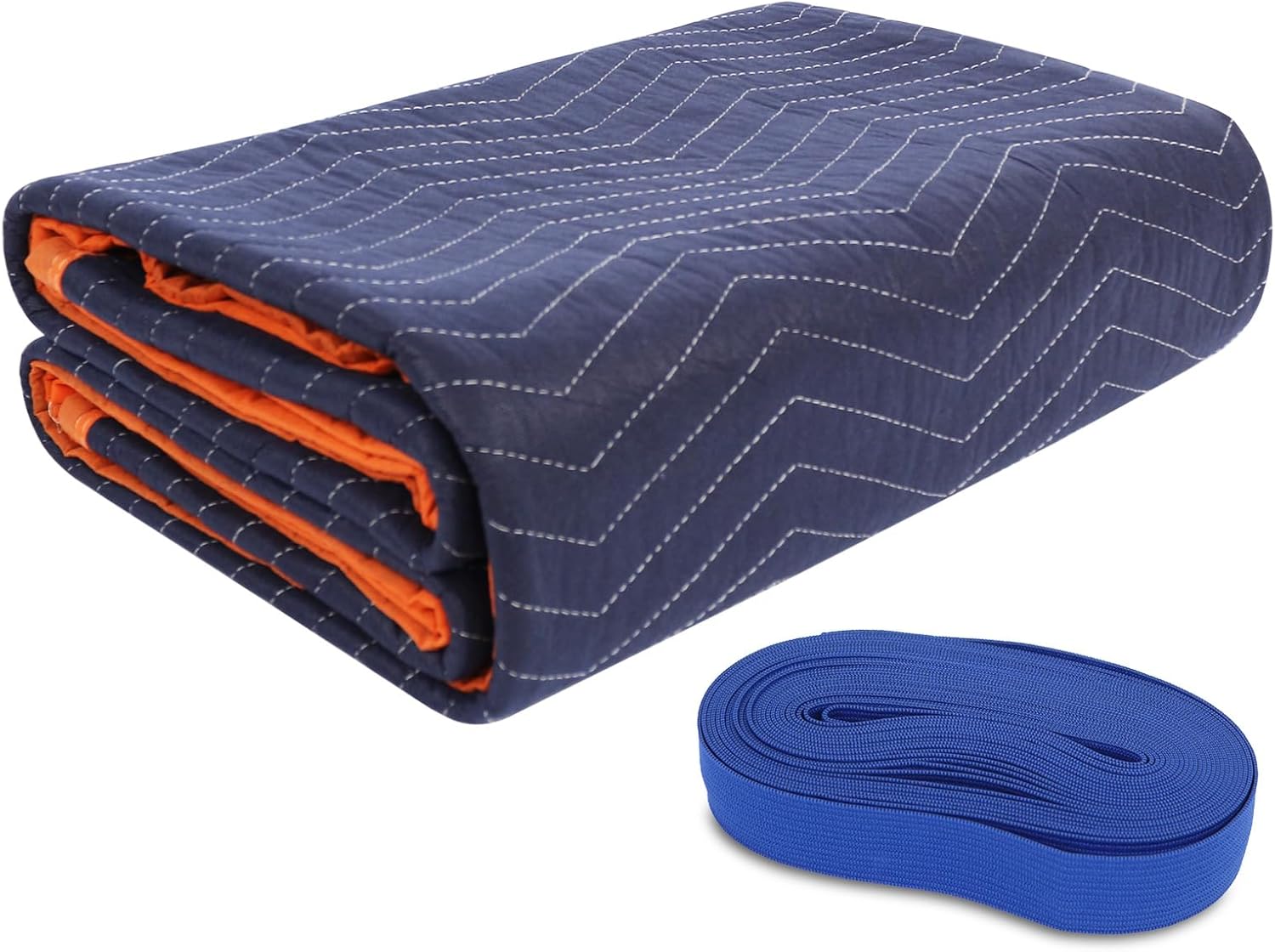 6 Moving Blankets 72x80in with 3 Elastic Rubber Band (196in Extendable to 400in) – Durable Quilted Moving Blanket-Heavy Duty Shipping Blankets (Total Weight 26.4 lbs,Black/Blue)