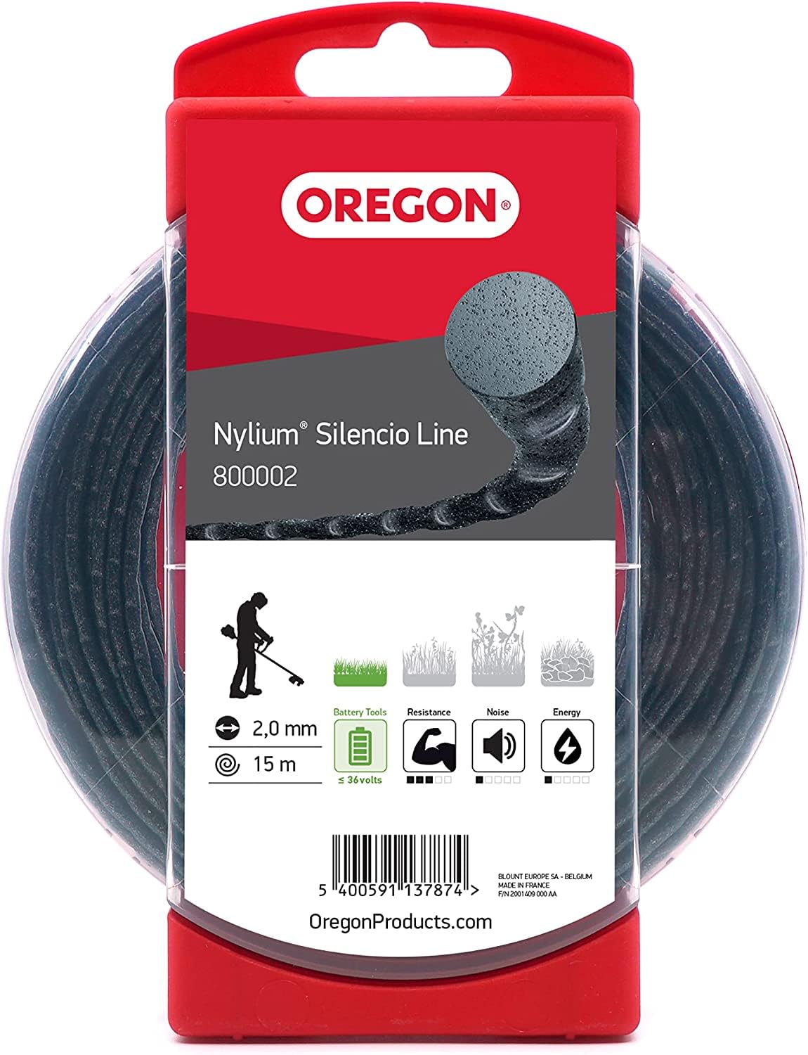Pack OREGON Fil Débroussailleuse Nylium SILENCIO ø2mm, 15m + Tête Universel sans Adaptateur + Lunettes de Sécurité
