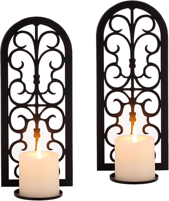 Sziqiqi Metal Candle Sconces Hanging Wall Candle Holders Set of 2, Vintage Wall Mounted Sconces for Tea Light Pillar Candles Wall Art Decor for Living Room Bedroom Fireplace Bathroom, Black