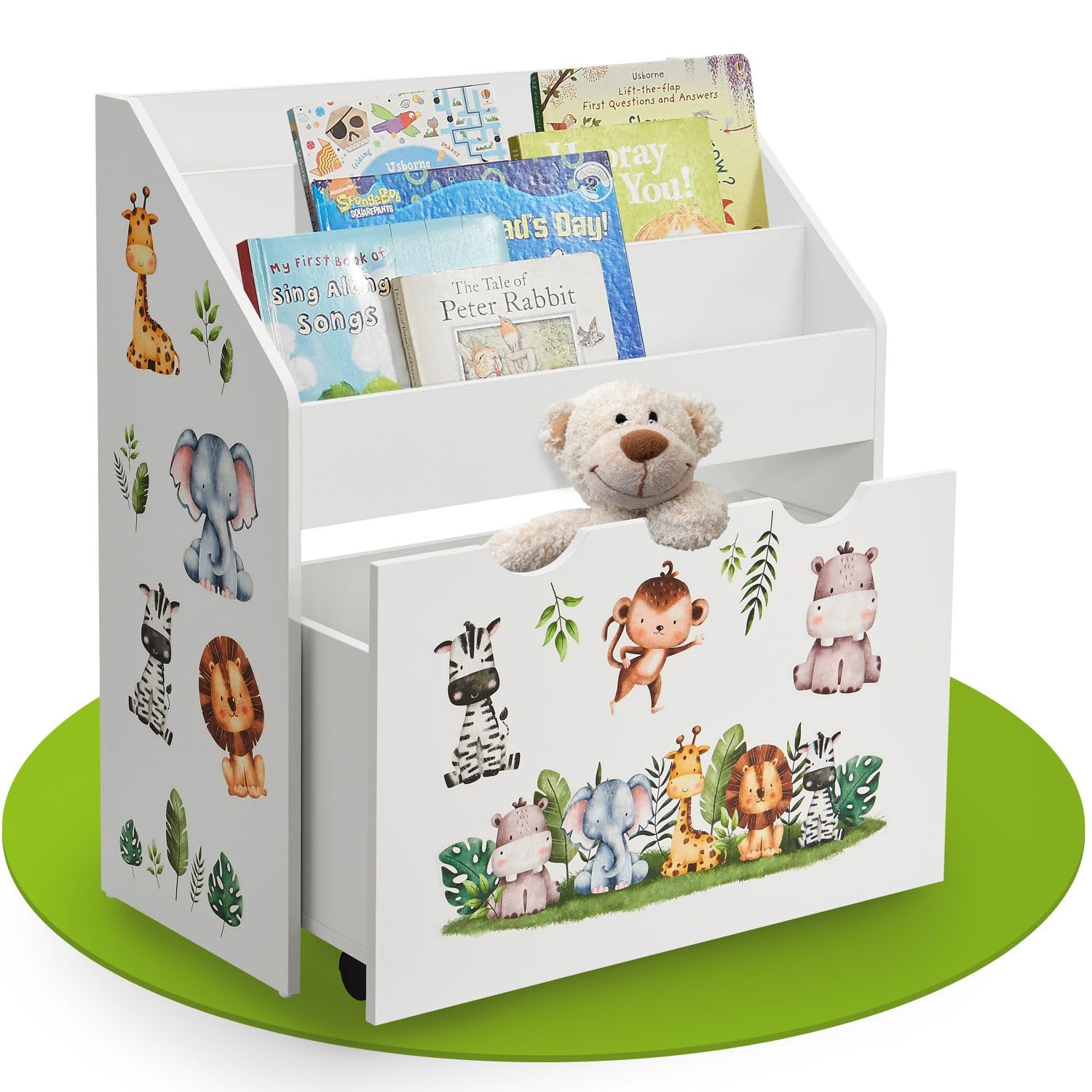 Juskys Estantería Infantil para Libros con 3 estantes y juguetero - Librería de Madera Blanca - 63x30x70 cm APA - Almacenamiento de Libros y Juguetes en la habitación Infantil