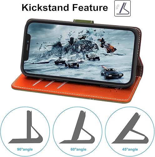 Miniatura 6 de Compatible con funda tipo cartera para iPhone 13, ranuras para tarjetas con bloqueo RFID, funda de piel sintética de lujo con funda de TPU a prueba