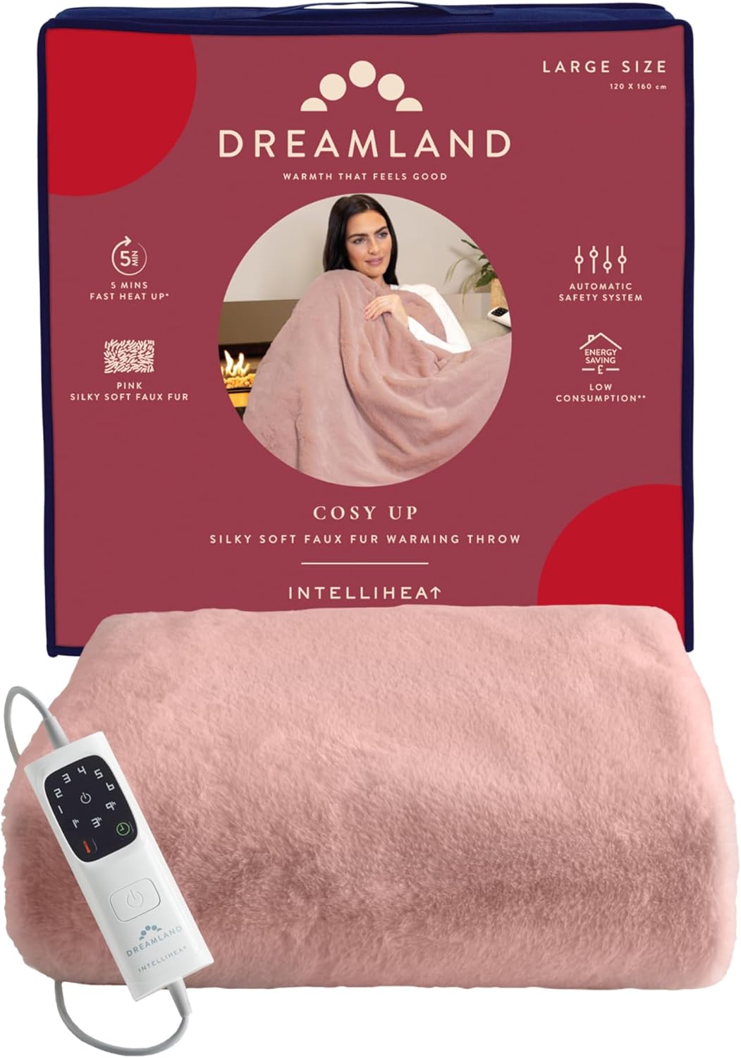 Dreamland Cosy Up Silky Soft Faux Fur Warming Throw/Electric Blanket