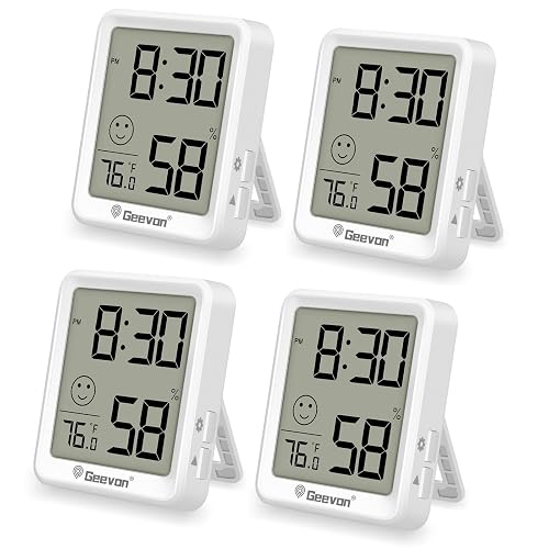 Geevon 4Pack Mini Indoor Thermometer Hygrometer with Time