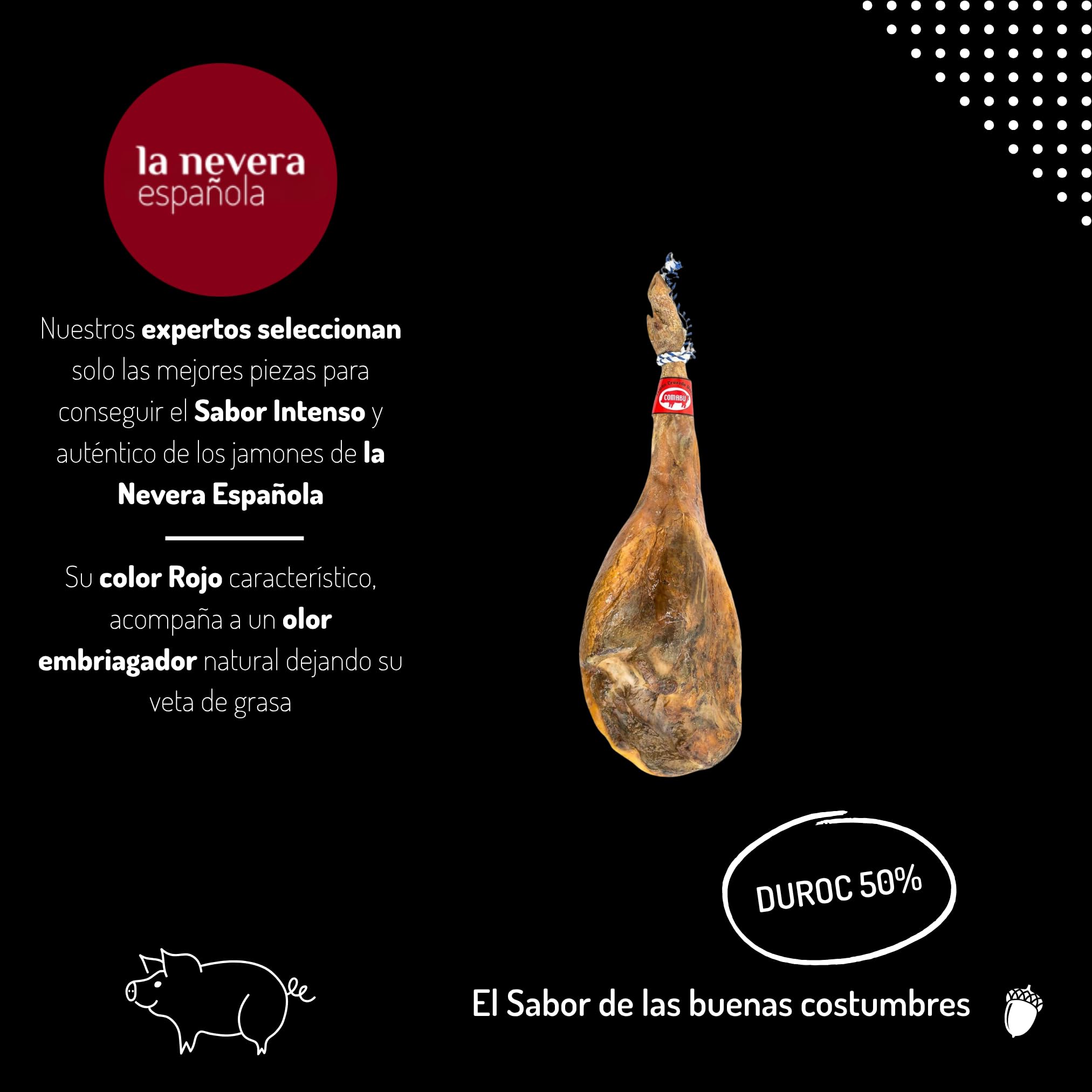 Comabu - Jamón 50% Duroc - Pieza de 8 kg Aprox. - 24 Meses de Curacion y Secado Natural - Jamón Curado con Toque Justo de Sal