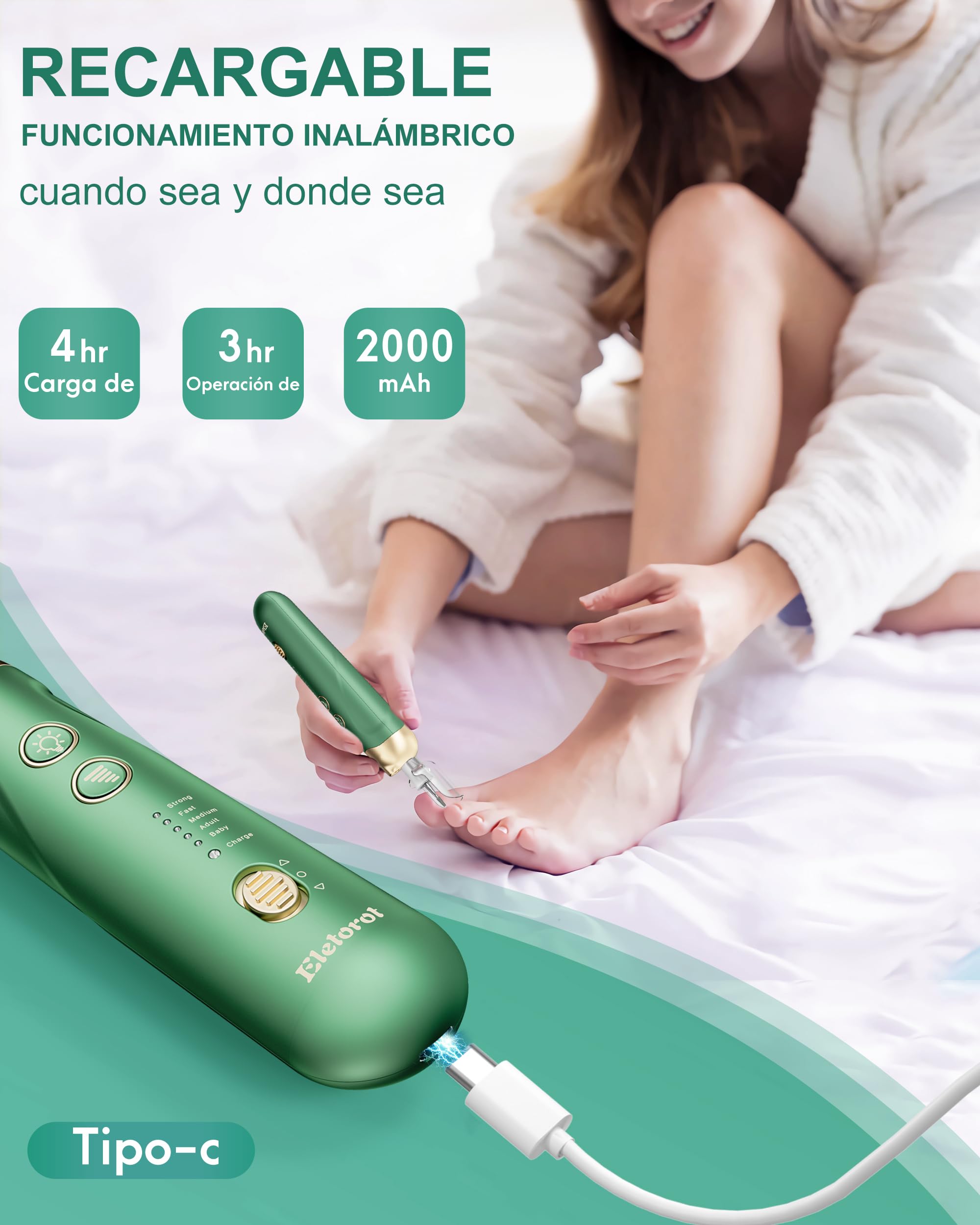 Limas de Uñas Profesionales: Eletorot Pedicura y Set Manicura con 8 Accesorios, Torno para Uñas Profesional con Luz LED, Kit Manicura para Corta Cuticulas y Eliminar de Callos