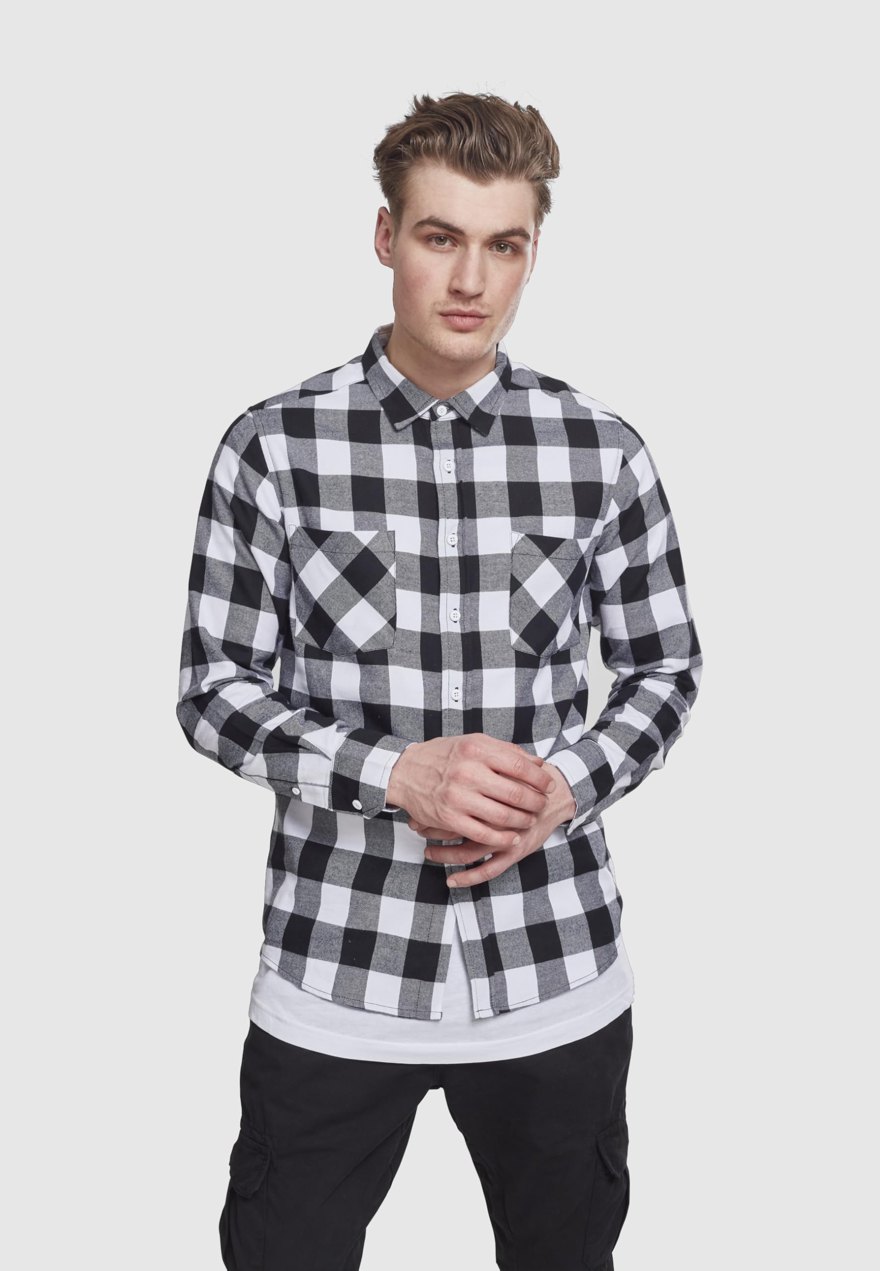 Urban Classics Checked Flanell Shirt Camisa, Multicolor (Blk/Wht), 5XL para Hombre