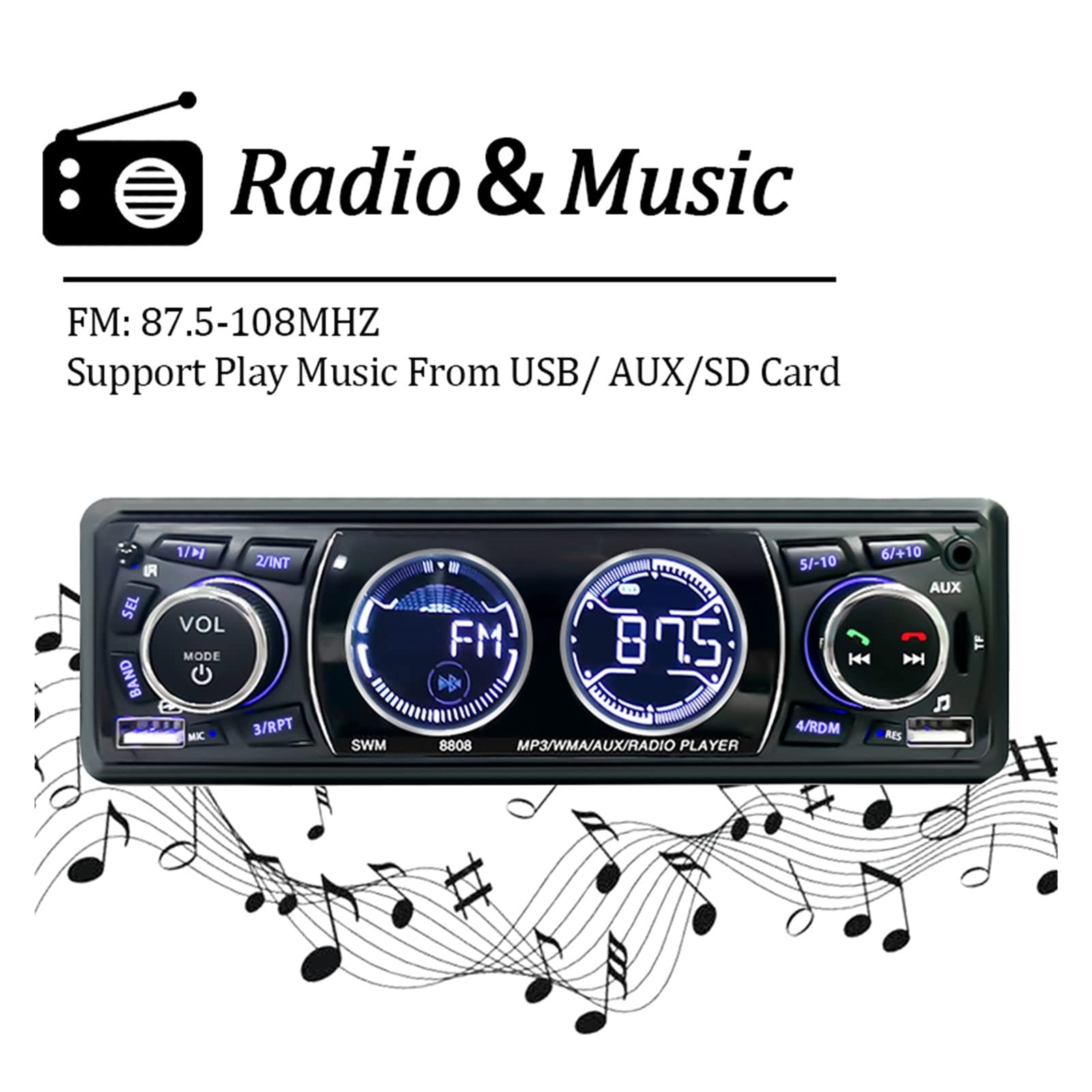Radio samochodowe audio 1din bluetooth stereo Mp3 Gracz Fm Odbiornik 60WX4 Wsparcie dla ładowania telefonu Aux/USB/TF Karta w zestawie Dash Przenośny