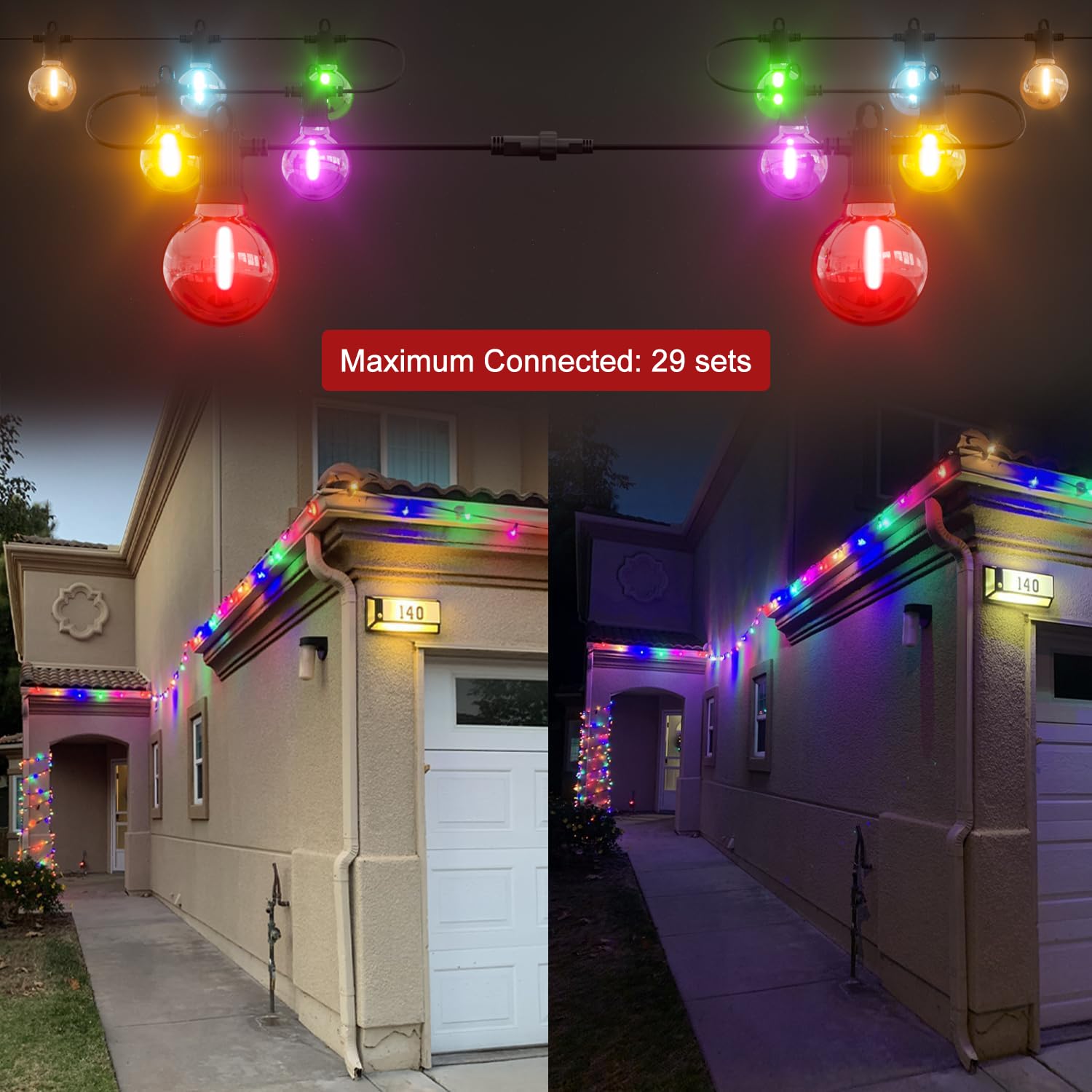 Kawaya Coloured Christmas Lights Outdoor Garden Mains Powered 7.6m / 25ft with 12 Coloured LED Bulbs Fairy Multicolor String Light Festoon Waterproof for Festival Fence Party - Image 2