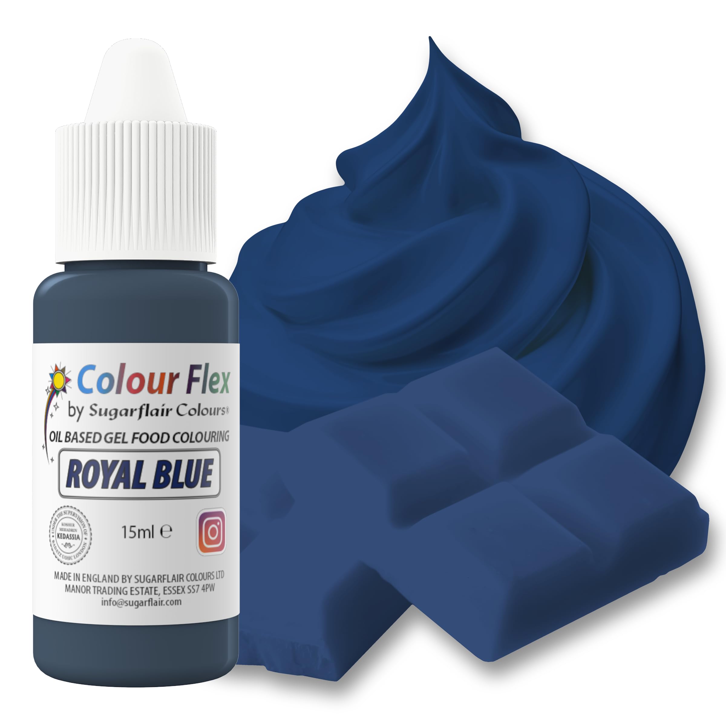 Colour Flex Oil Based Food Colouring Royal Blue - Concentrated Food Colouring for Colouring High Fat Foods; Buttercream, Chocolate, Sugar Paste, Fondant, Icing, Batter & More - 15ml