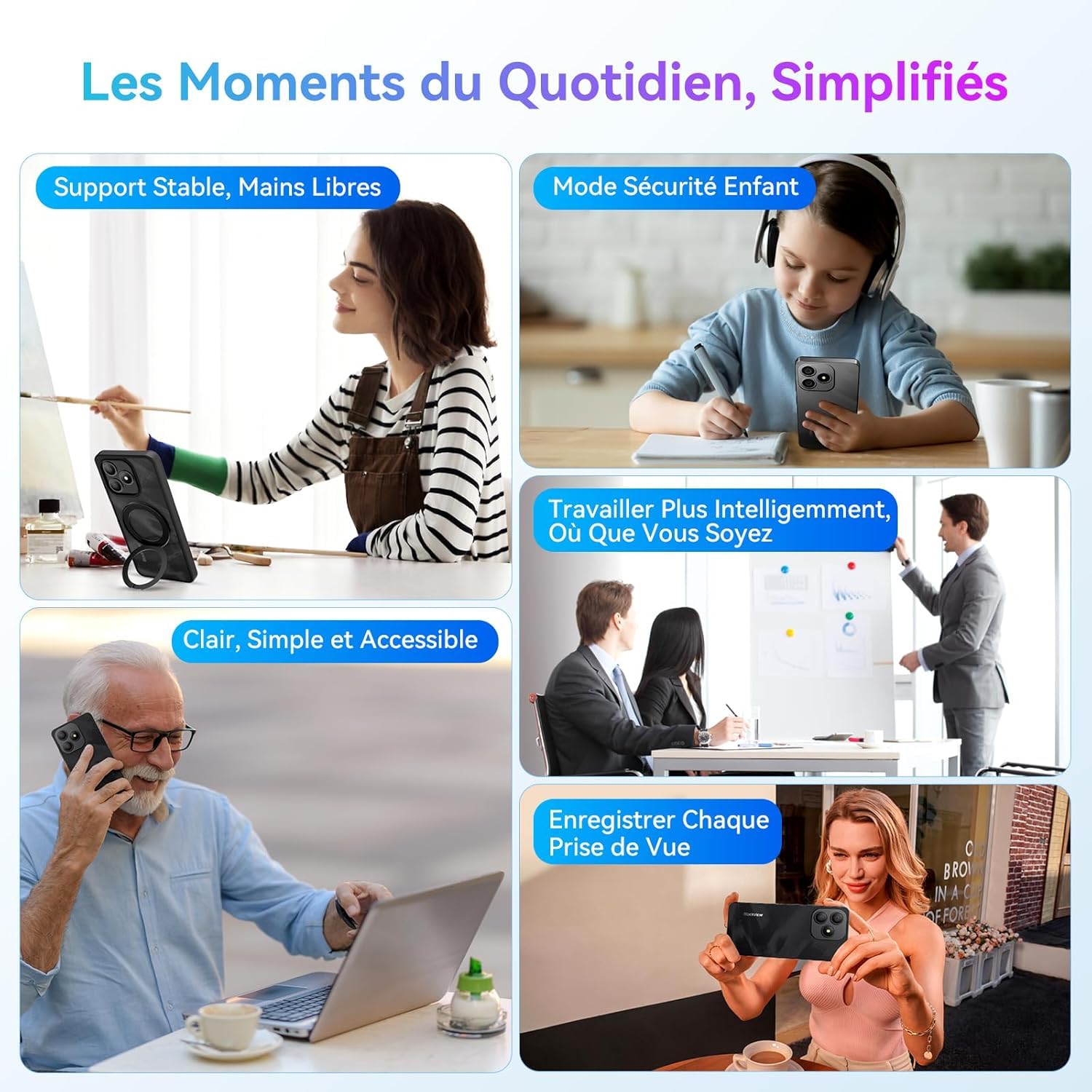 Blackview Wave 9C Telephone Portable Pas Cher avec Coque 360° Rotatif 12Go+64Go / 2To TF, 6,56" IP54 Android 15 Smartphone Débloqué 4G Dual SIM, 5000mAh 13MP Téléphone 4G, GPS,OTG, 2 Ans Garantie