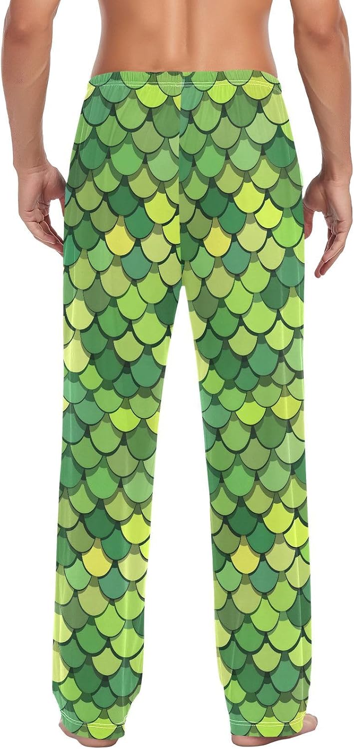 ALAZA Green Mermaid Men's Pajama Pants Men Cotton Pajama Bottoms with Pockets, S