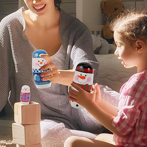 Miniatura 3 de FOMIYES Muñecas de madera de Rusia, 5 capas con patrón de muñeco de nieve apilables, muñecos de nieve sonrientes, muñeco de nieve, decoración de