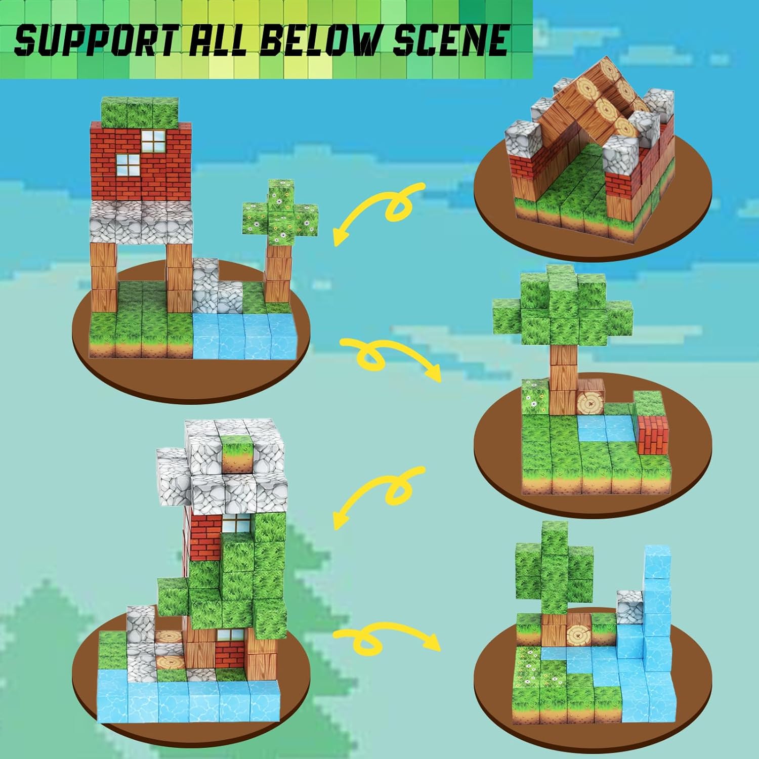 200PCS Themed Magnetic Blocks, Pixelated Building Toys with Strong Magnetic Adsorption for Boys Girls Age 6-12